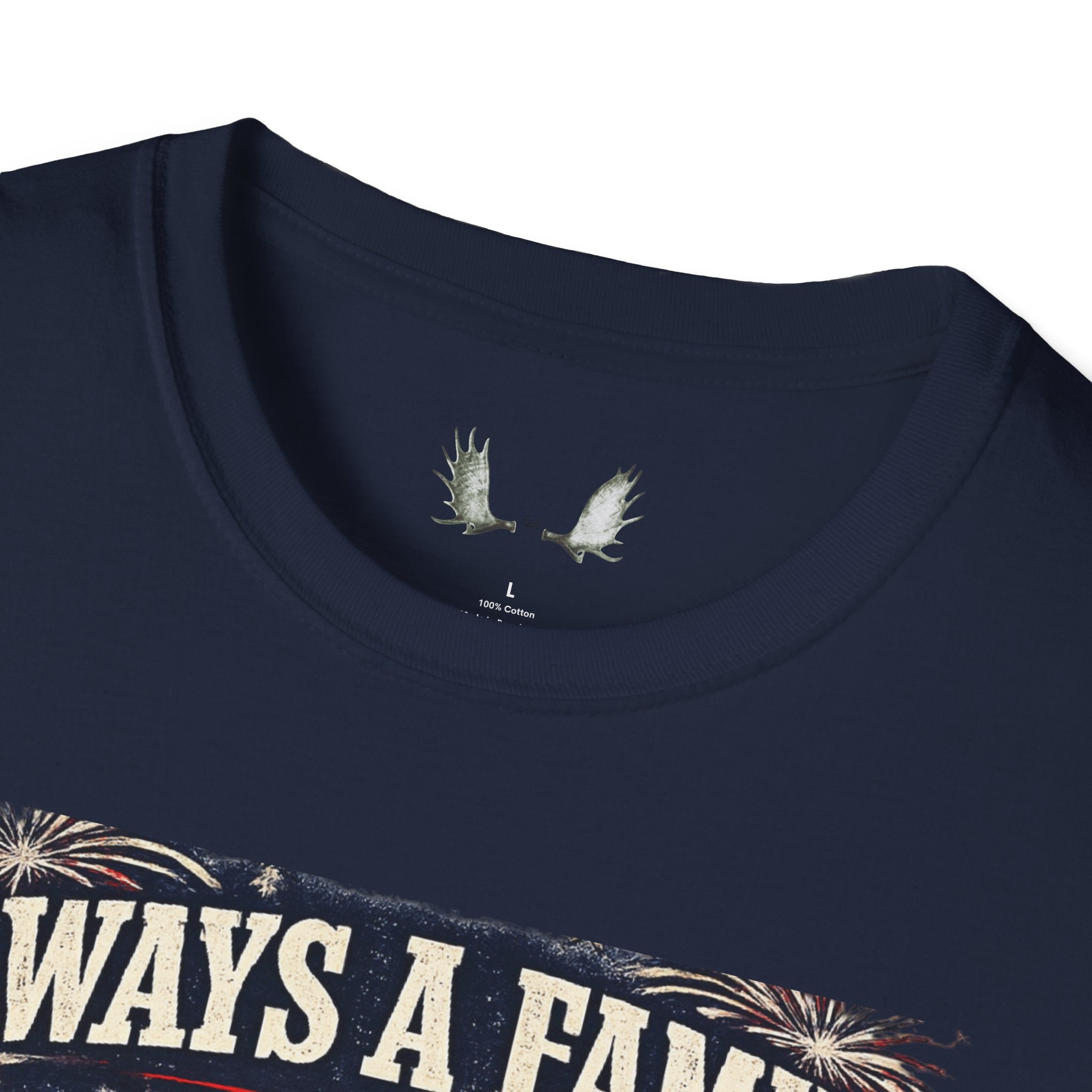 T-Shirt — "Always A Family" American Flag Moose Graphic (61)