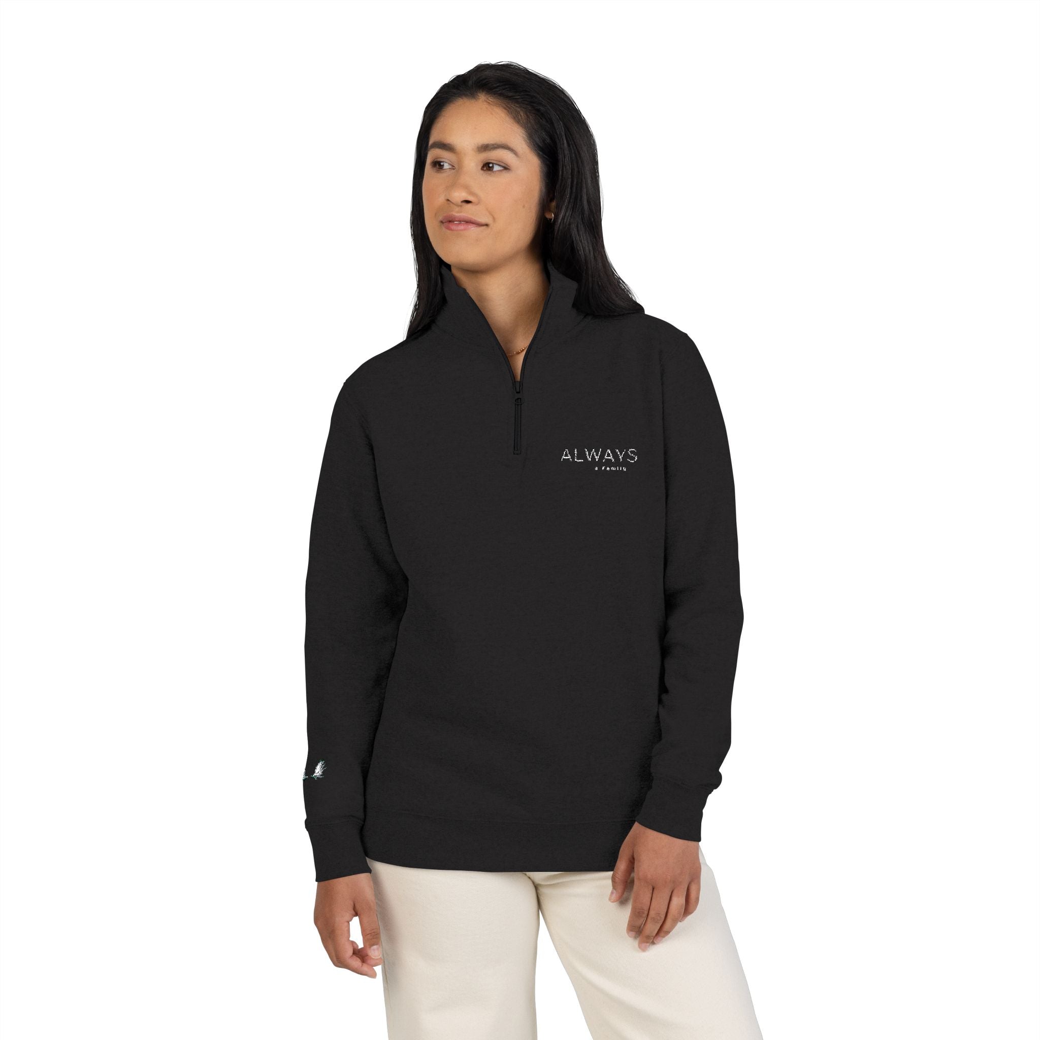 Embroidered Black Fleece Pullover — always a family