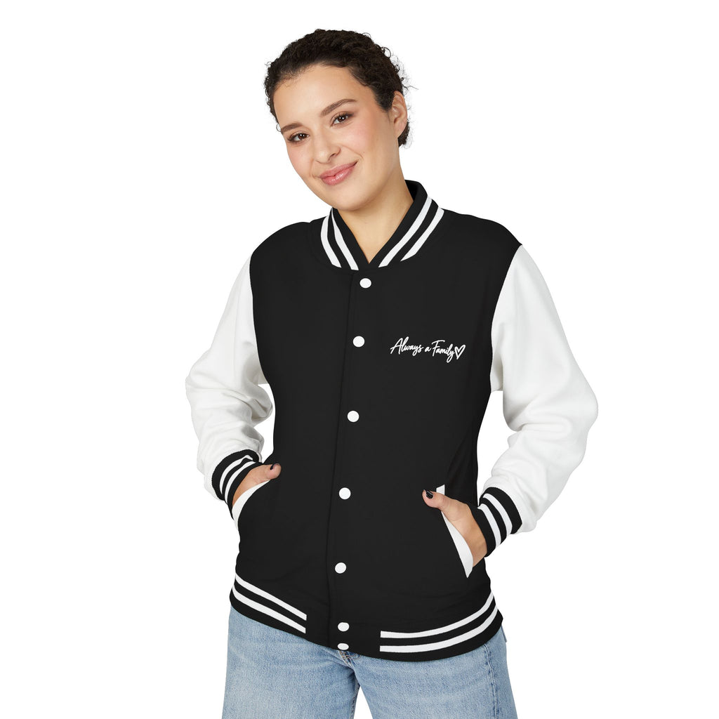 Letterman Jacket —Varsity Jacket with Script Always a Family Chest Logo