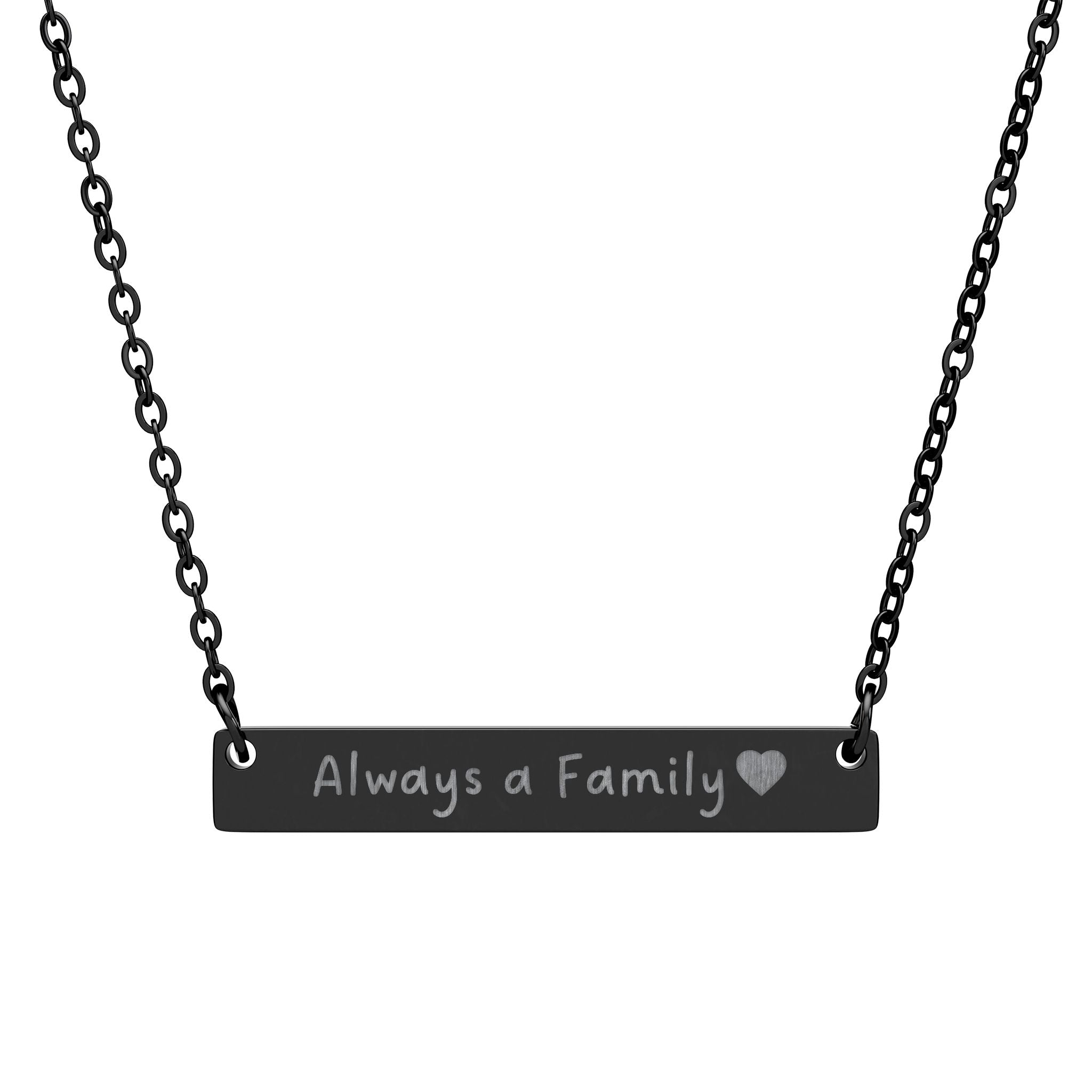 Engravable Horizontal Bar Necklace – Always a Family & Heart Pendant