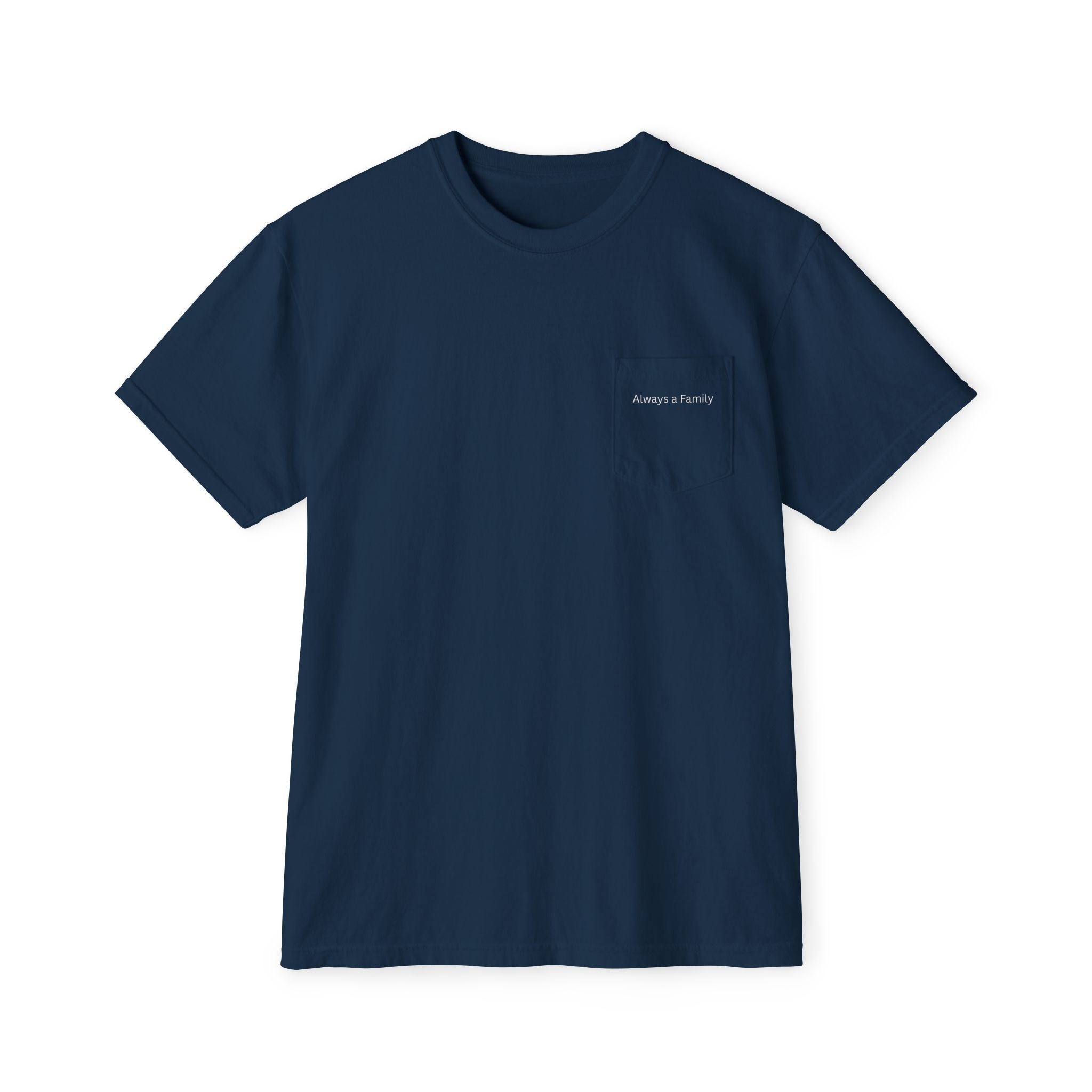 Pocket T-Shirt — Minimal 'Family' Chest Print, Garment-Dyed Casual Tee