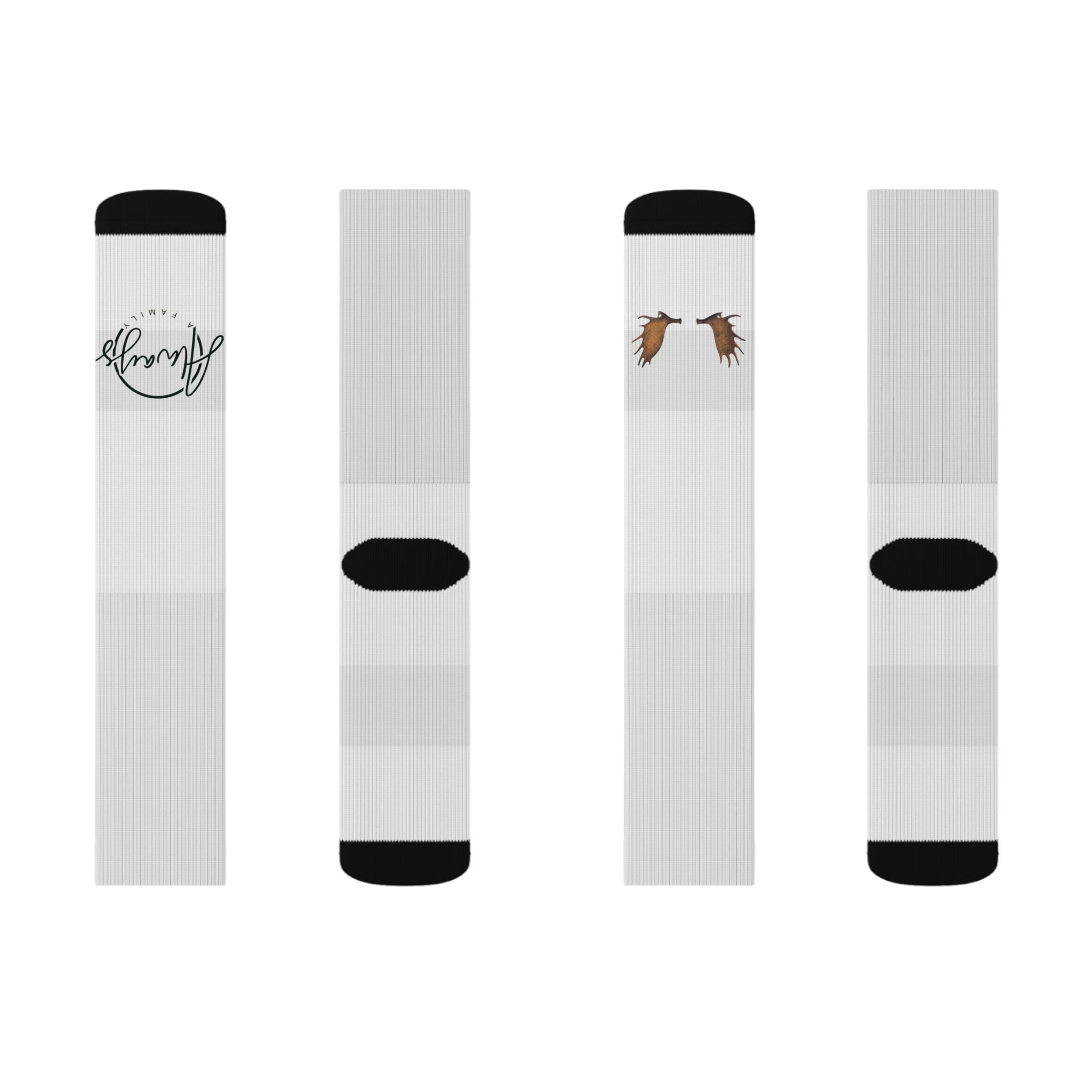 White Sublimation Socks with MOOSE ANTLERS— Lightweight Custom Crew Socks