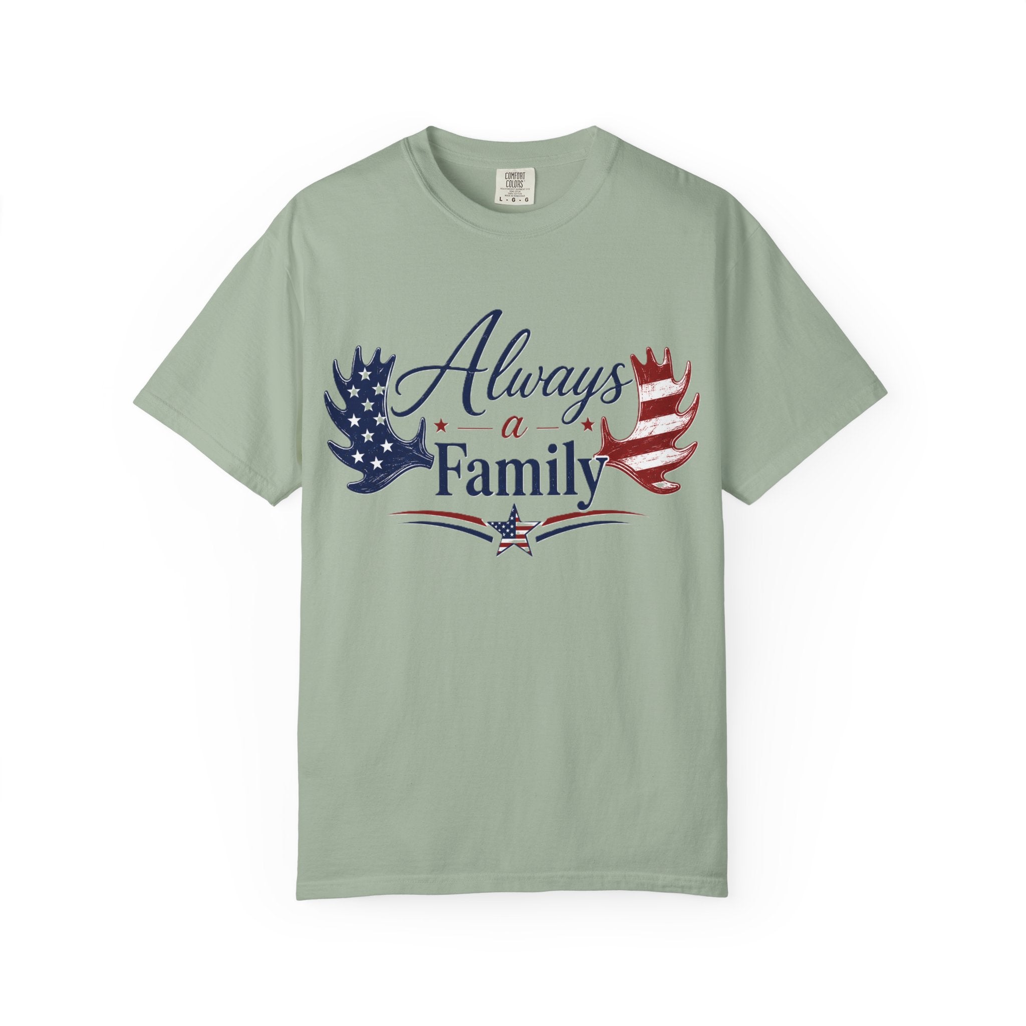Always a Family Patriotic T-Shirt — American Flag antler Graphic Tee