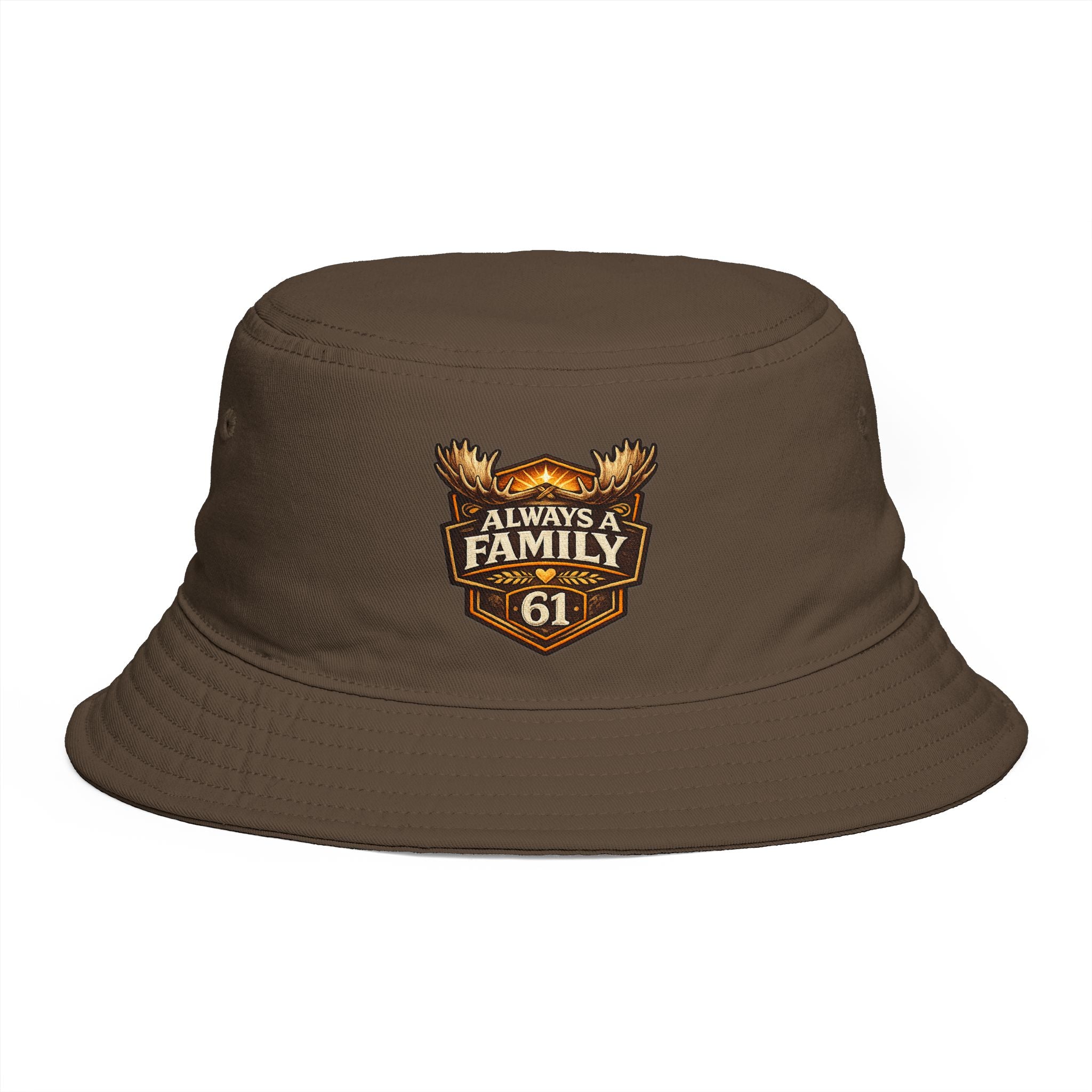 Bucket Hat — "Always Family 61" Patch Emblem Casual Outdoor Cap