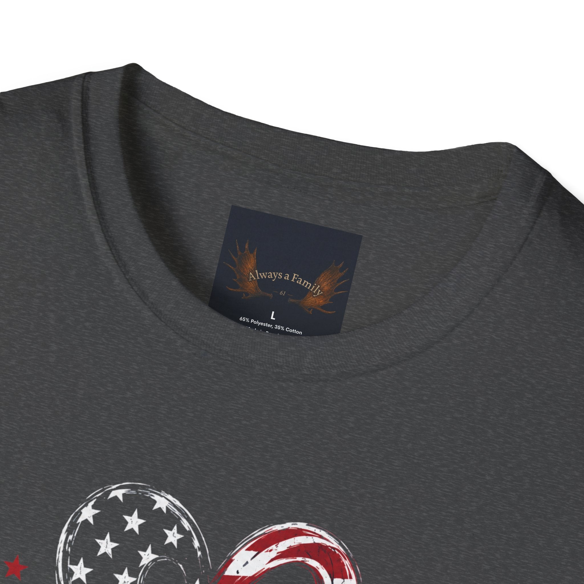 Always a Family T-Shirt — American Flag Heart "Family • Freedom" Patriotic Tee