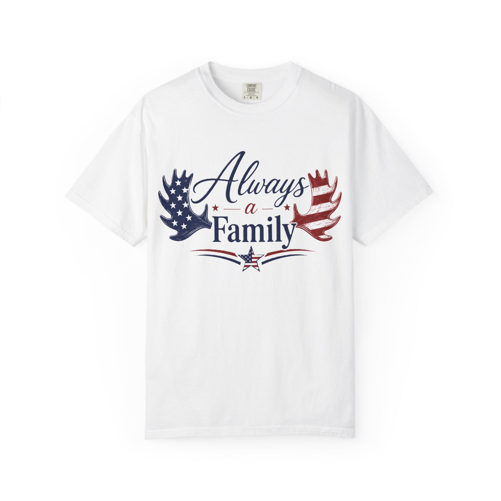 Always a Family Patriotic T-Shirt — American Flag antler Graphic Tee