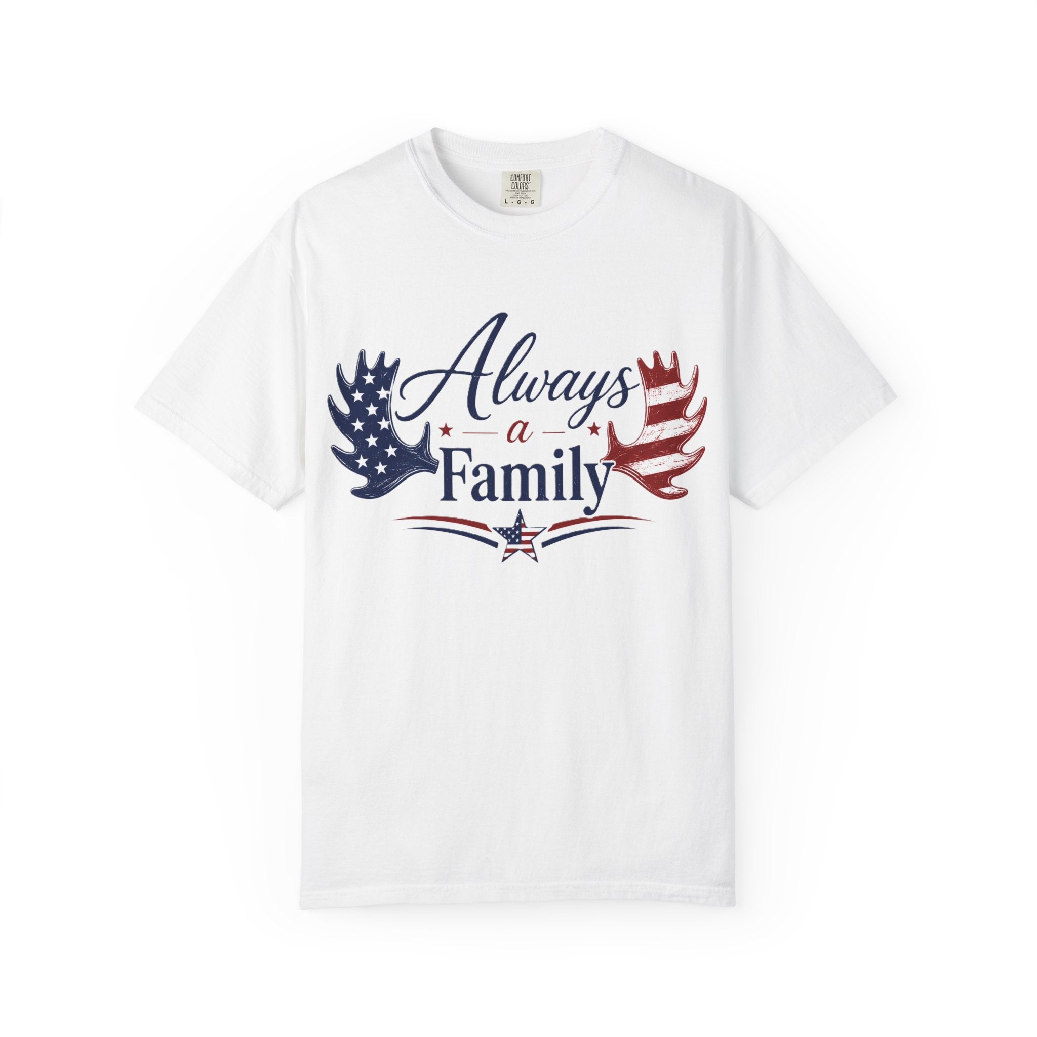 Always a Family Patriotic T-Shirt — American Flag antler Graphic Tee