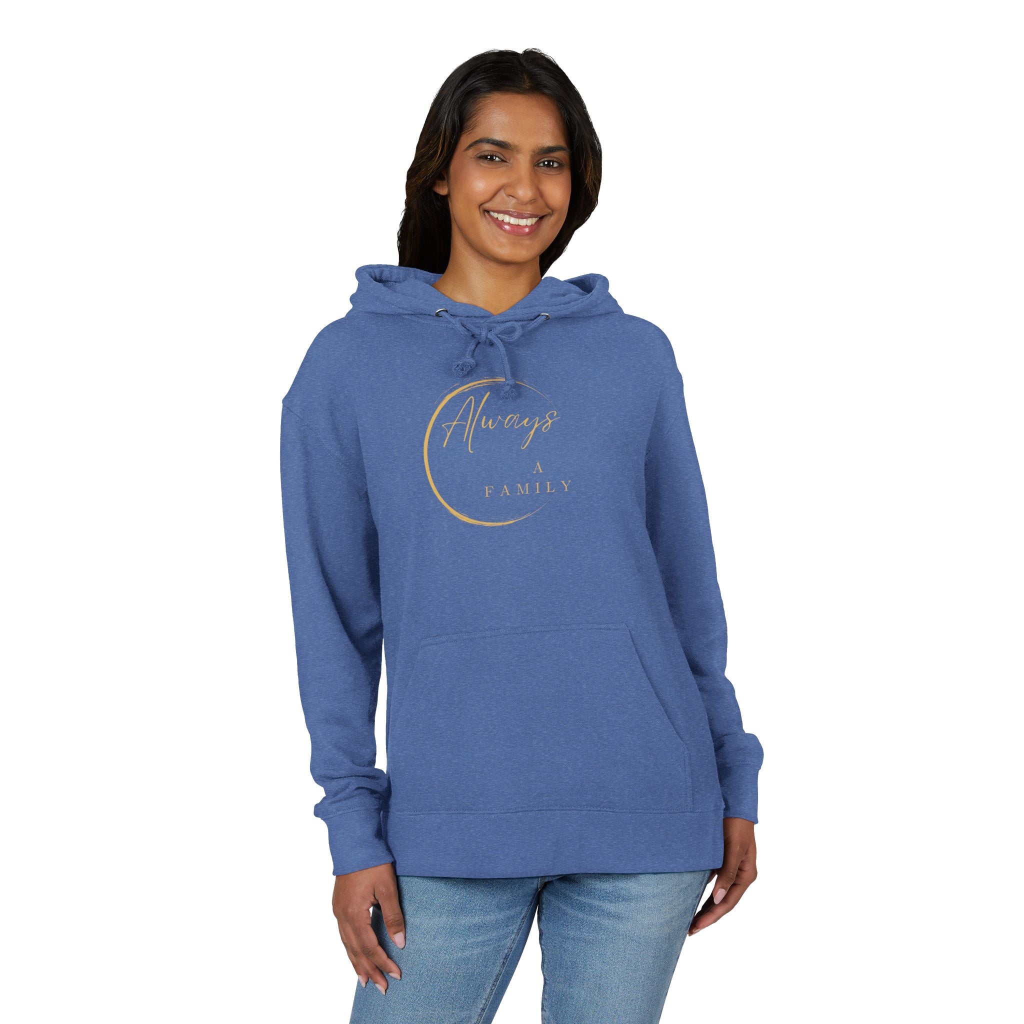 Hoodie — "Always a Family" Gold Crescent Pullover