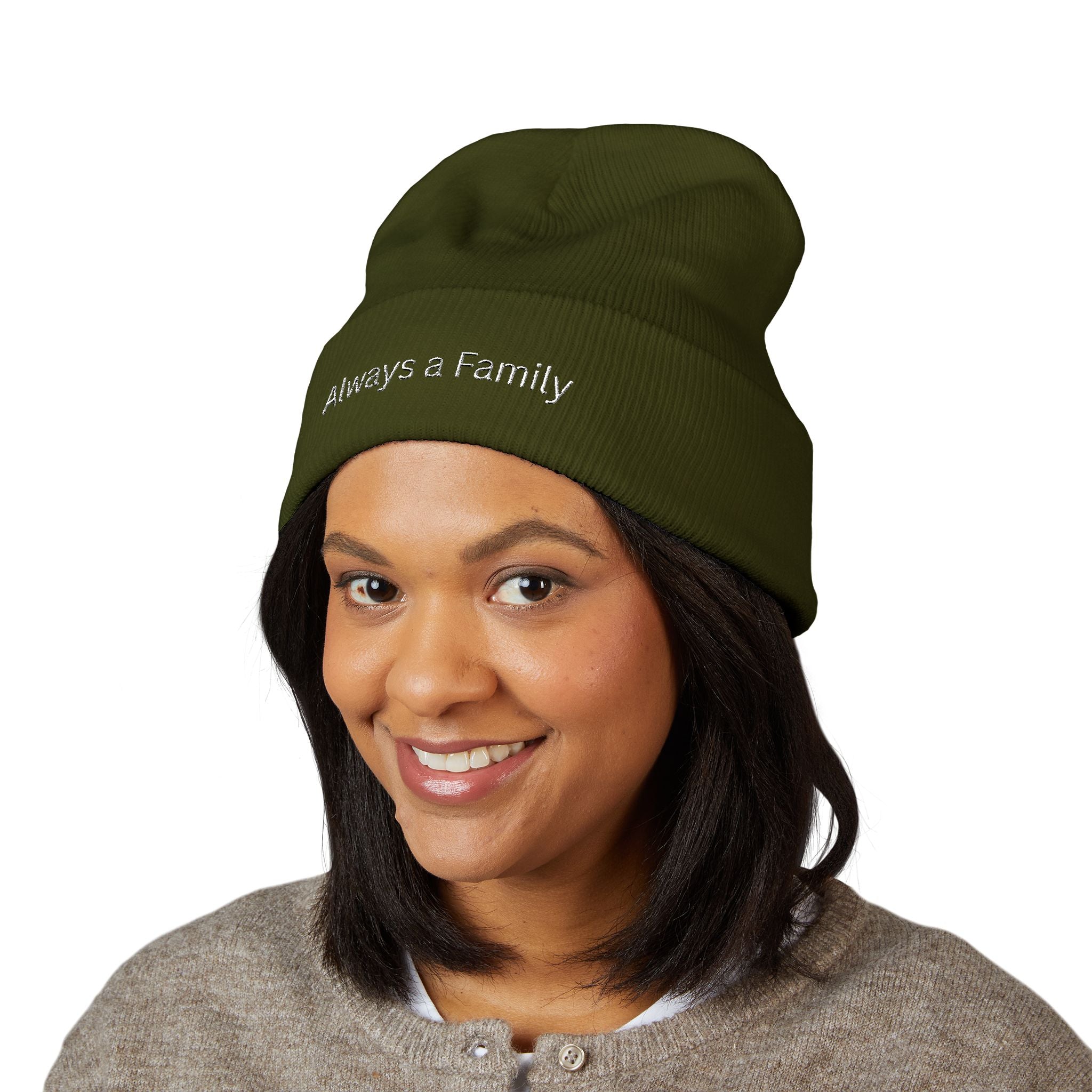 Always a Family Embroidered Beanie — Classic Cuffed Knit Hat