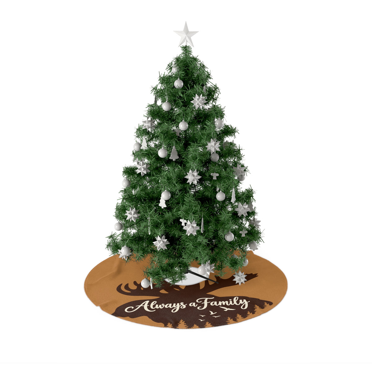 Christmas Tree Skirt — 'Always a Family' Rustic Brown Holiday Decor