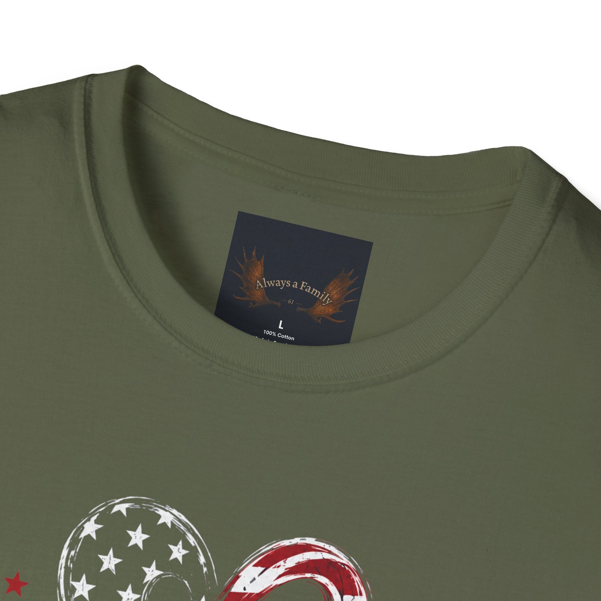 Always a Family T-Shirt — American Flag Heart "Family • Freedom" Patriotic Tee