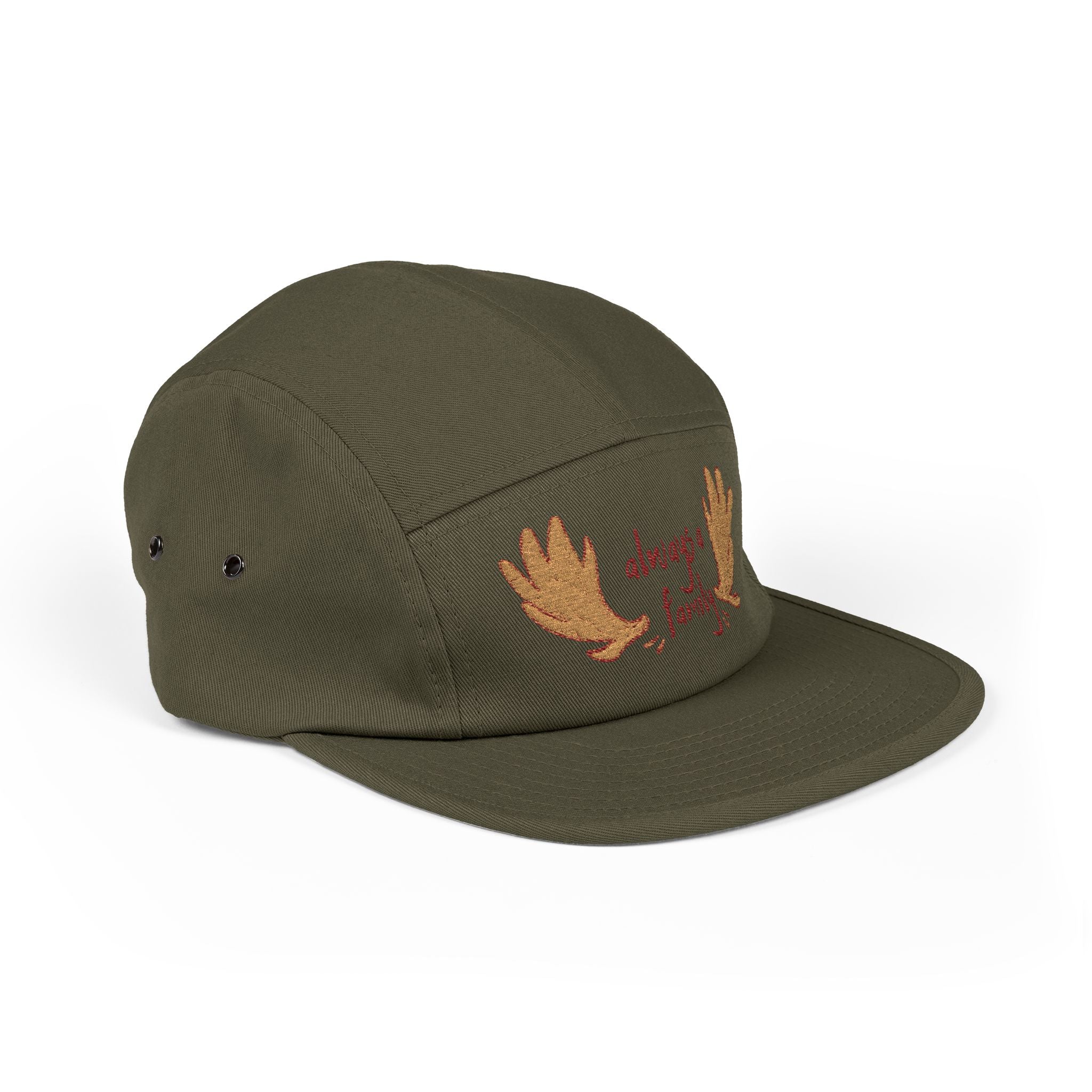 Embroidered 5-Panel Cap — "Always a Family" Antler Design