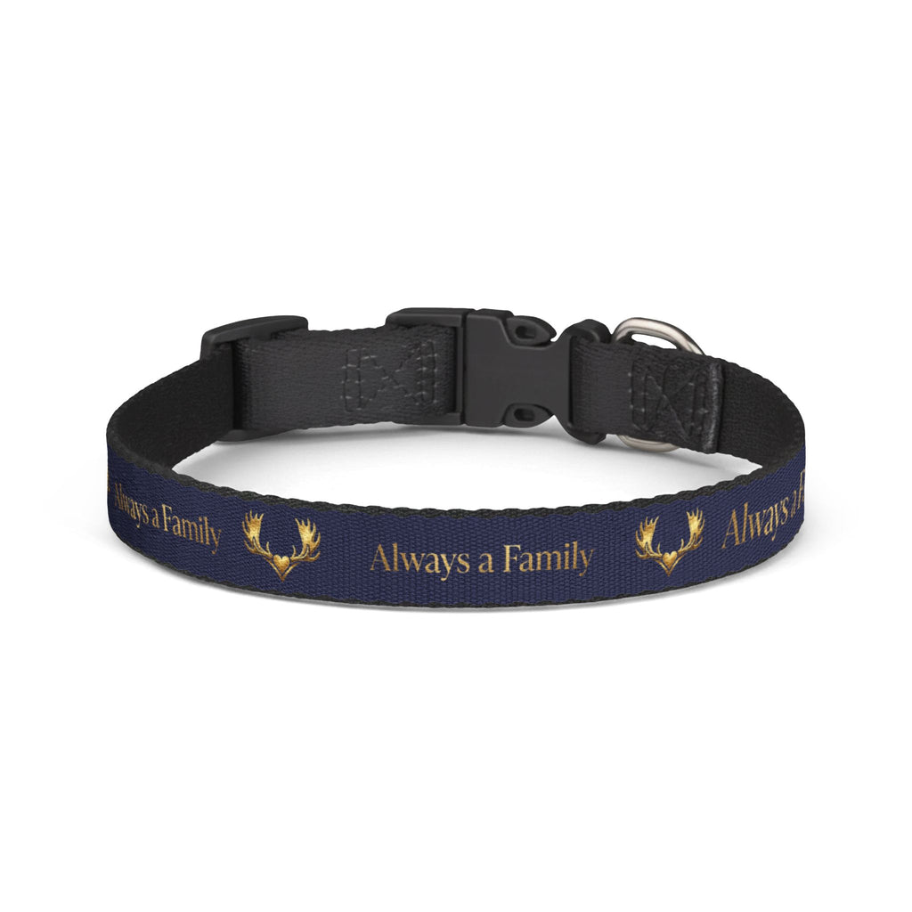 Dog Collar — Navy "Always a Family" Clip-On Collar with Gold Laurel Accent