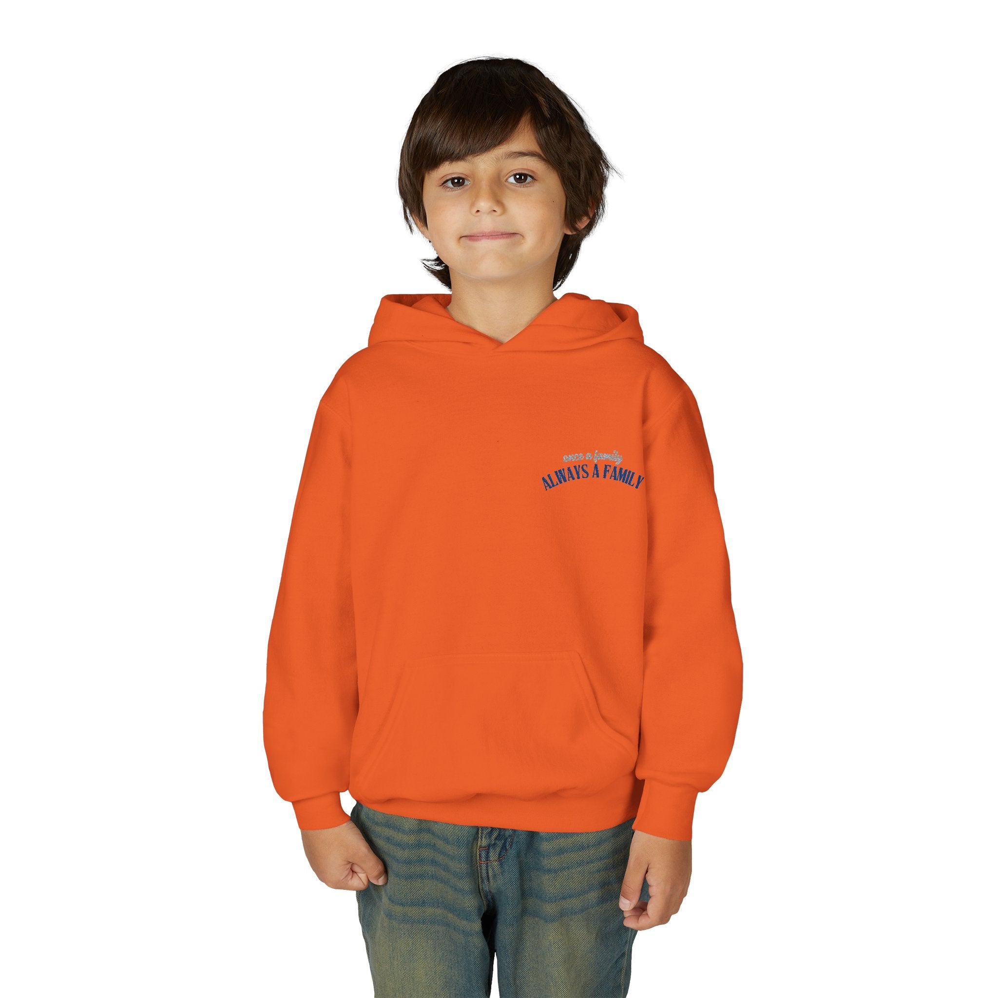 Youth Hoodie - "Always a Family" Minimal Chest Logo Kids Sweatshirt