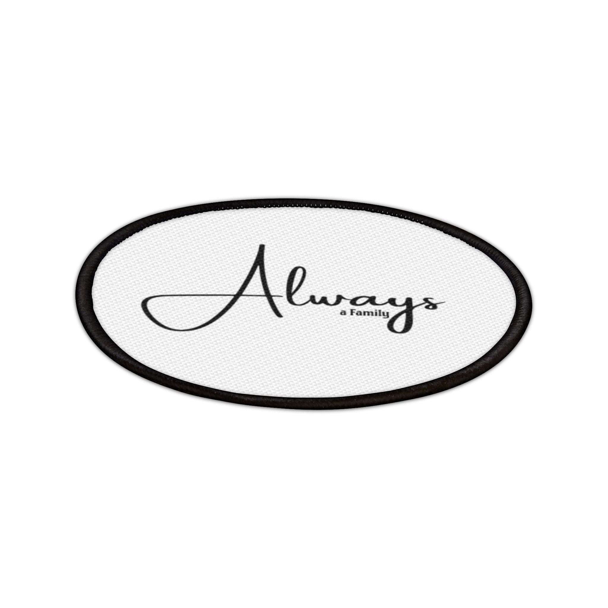 Always Script Iron-On Patch — Round Black-Trim Badge for Jackets, Bags & Hats