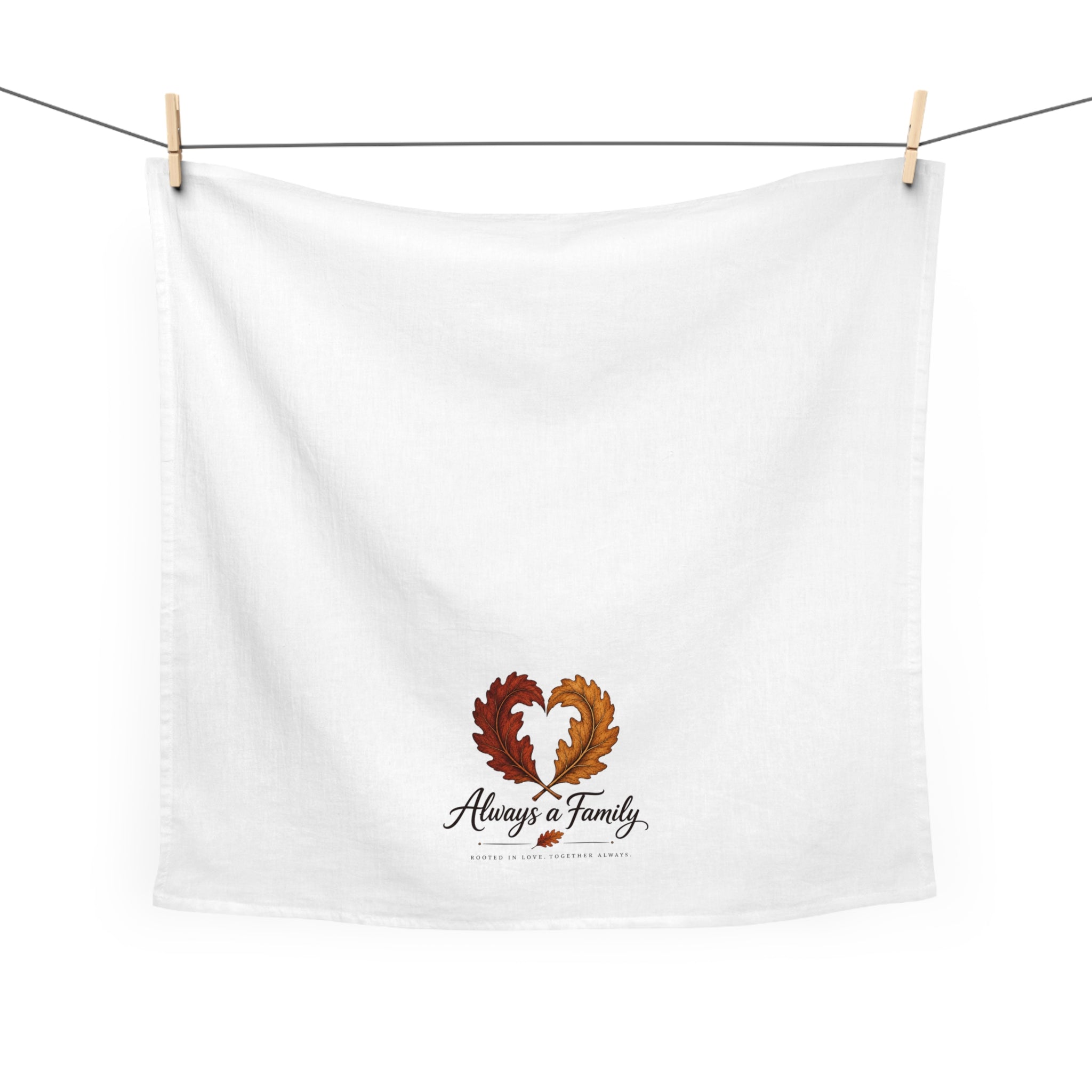 Always a Family Tea Towel — Heart Leaf Design, Family Kitchen Décor