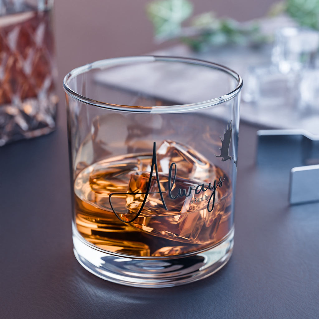 Always & Forever 10oz Rocks Glass — Romantic Whiskey Tumblers with Moose Design