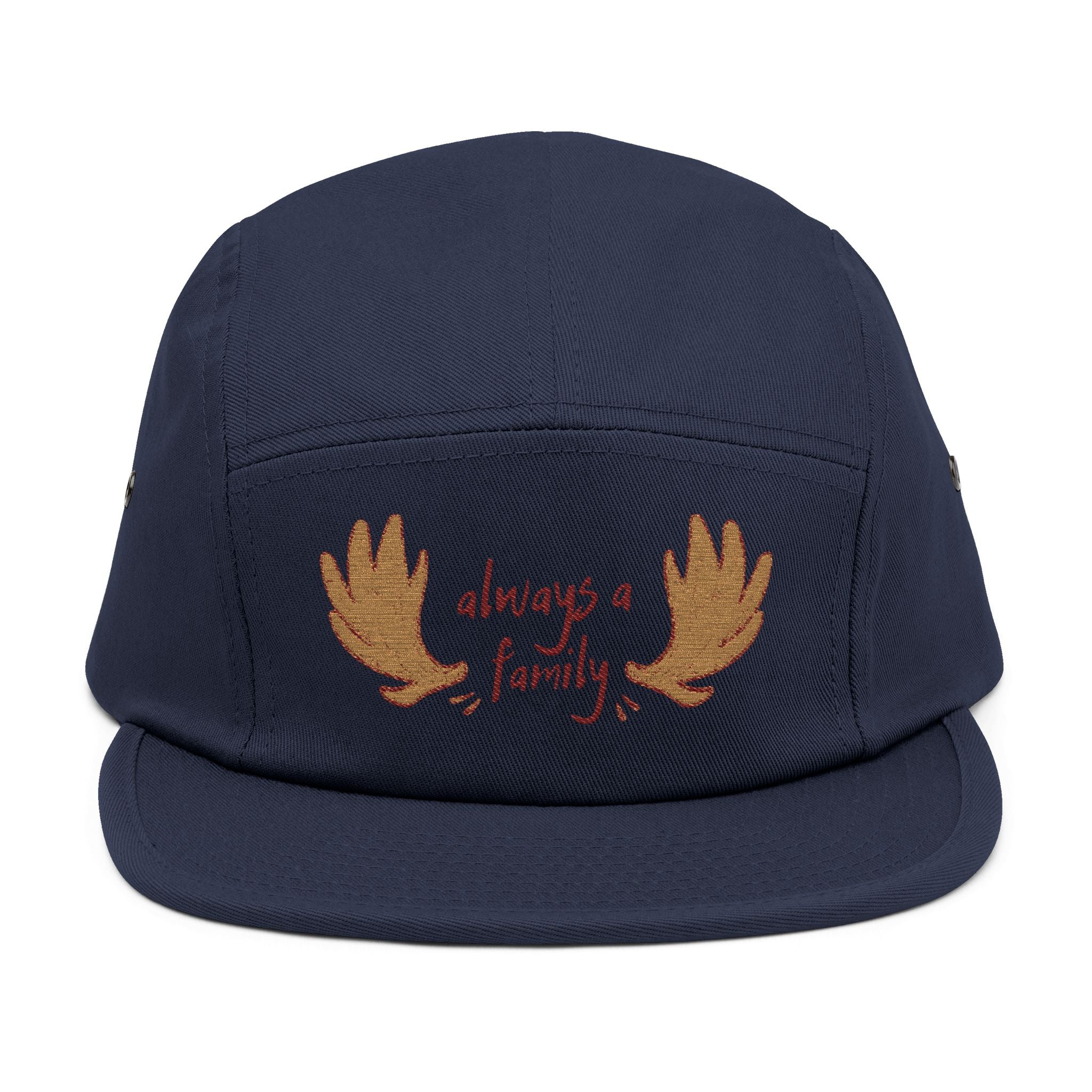 Embroidered 5-Panel Cap — "Always a Family" Antler Design