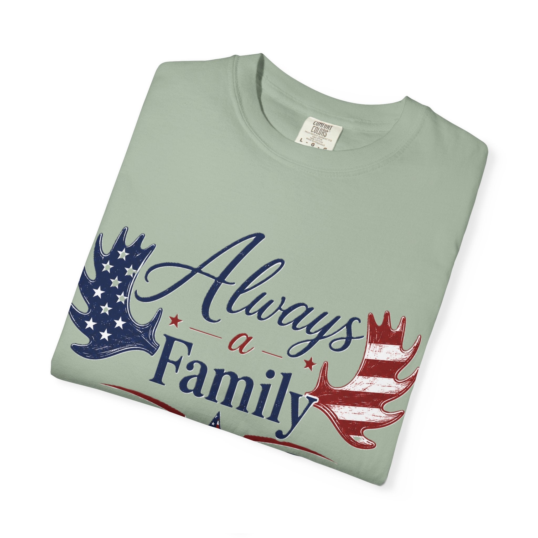 Always a Family Patriotic T-Shirt — American Flag antler Graphic Tee