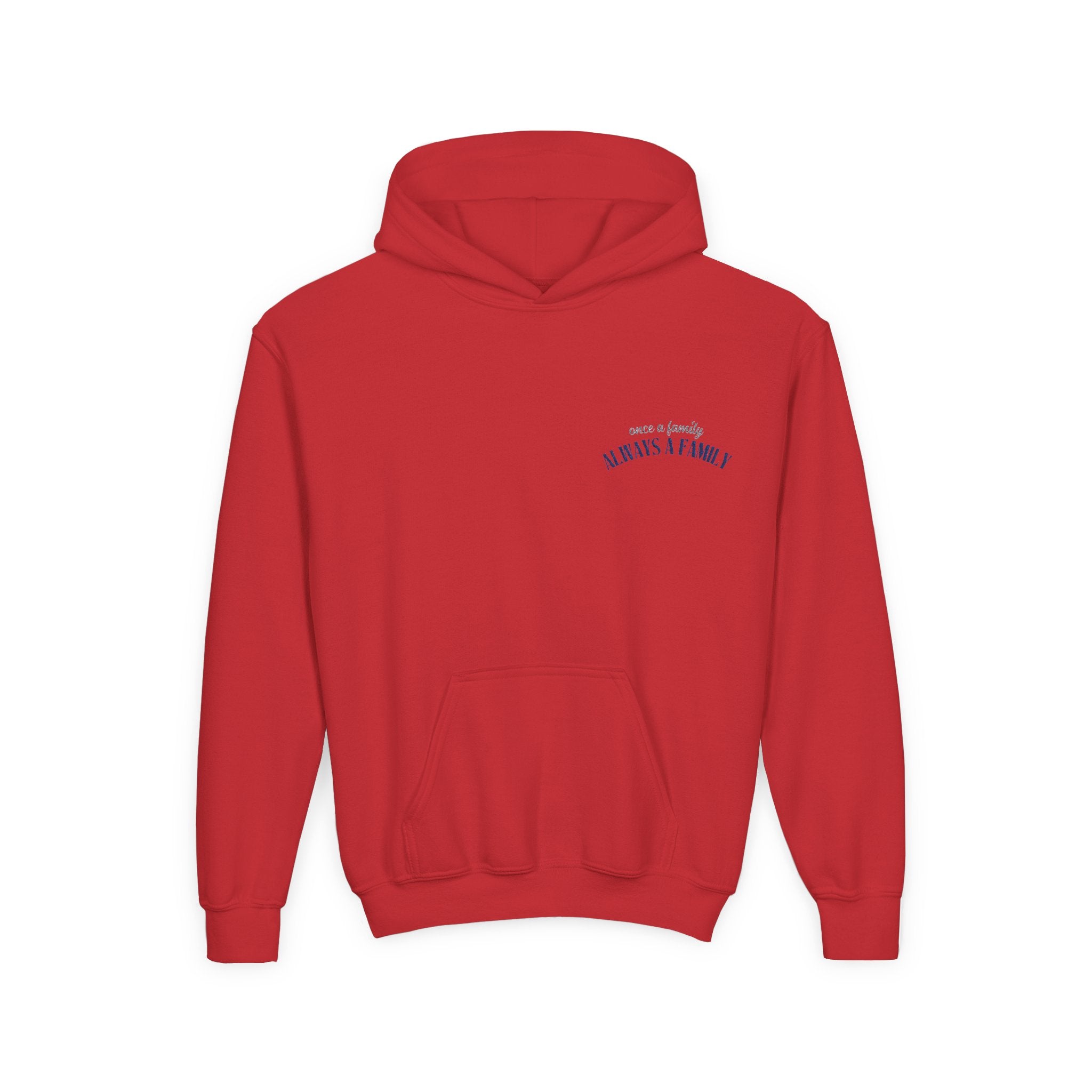 Youth Hoodie - "Always a Family" Minimal Chest Logo Kids Sweatshirt