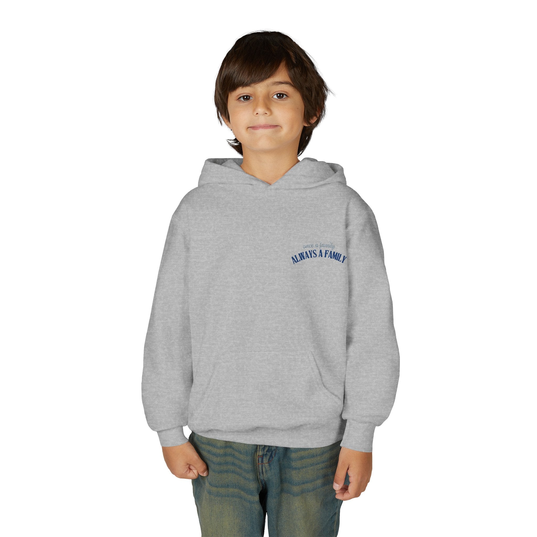 Youth Hoodie - "Always a Family" Minimal Chest Logo Kids Sweatshirt