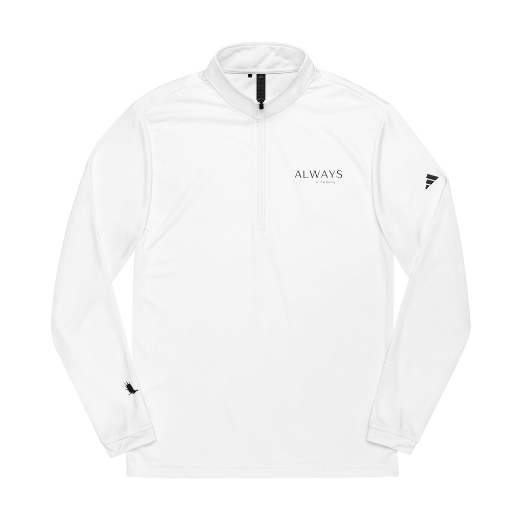 Embroidered Quarter-Zip Pullover — "ALWAYS a family Minimal Logo