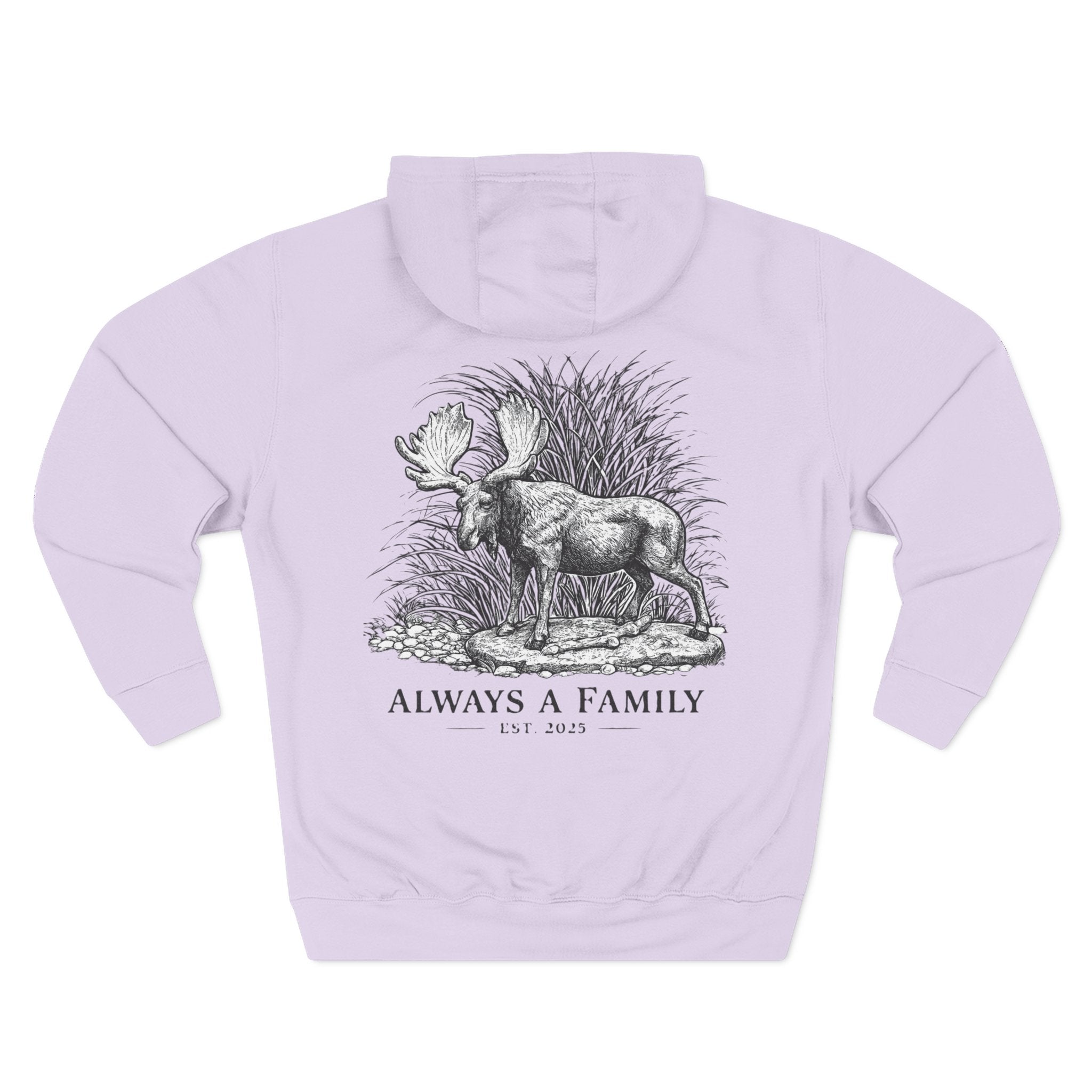 Moose Illustration Hoodie — "Always A Family" Graphic Fleece Hoodie