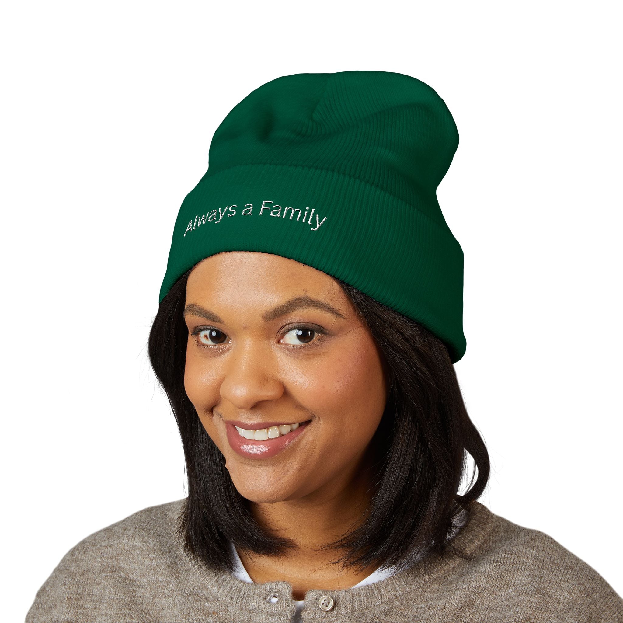 Always a Family Embroidered Beanie — Classic Cuffed Knit Hat