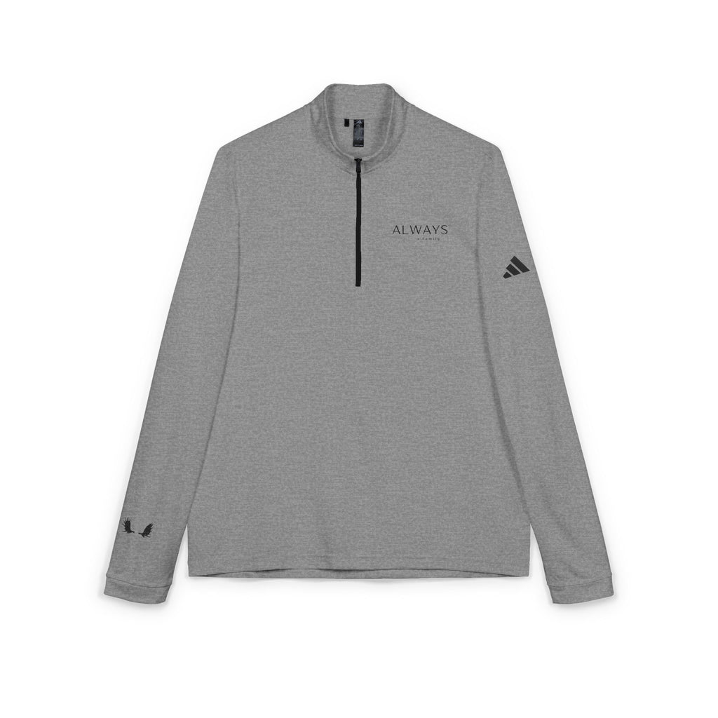 Embroidered Quarter-Zip Pullover — "ALWAYS a family Minimal Logo