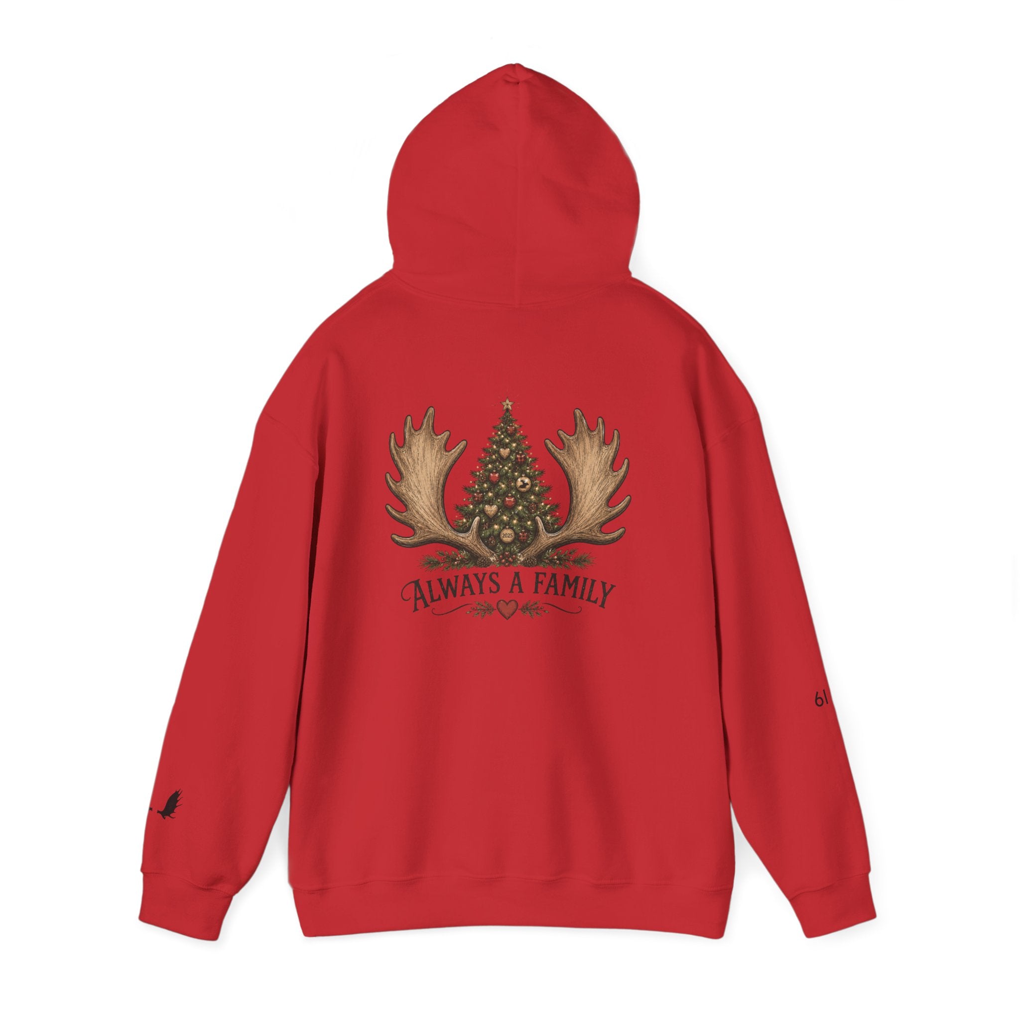 Hoodie — "Always a Family" Christmas Moose Antler Tree Holiday Hoodie