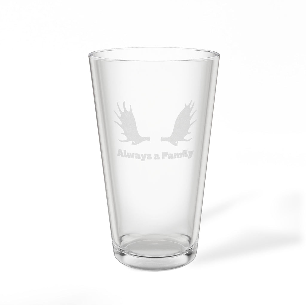 Engraved 16oz Pint Glass — 'Always a Family' Moose Antler Design