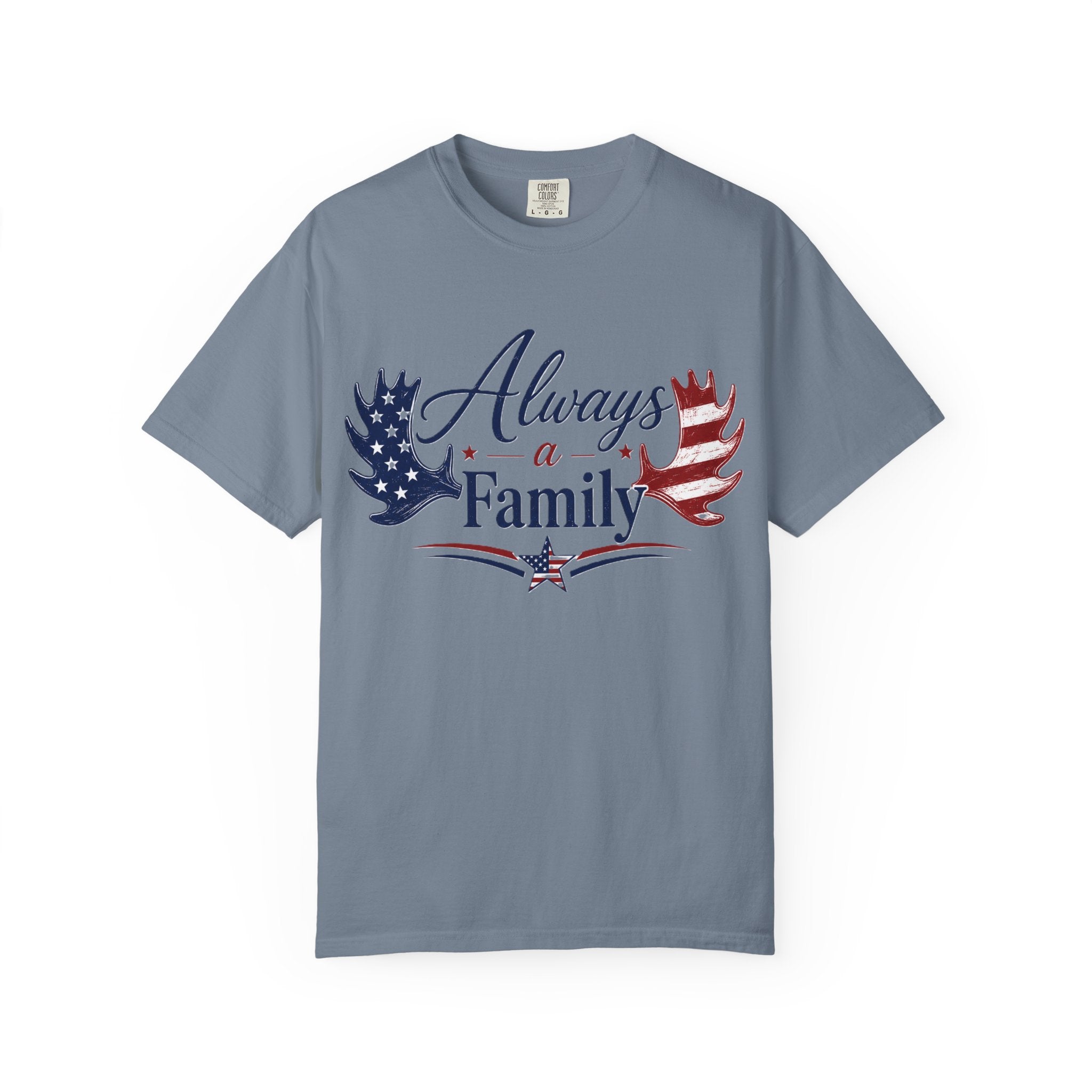 Always a Family Patriotic T-Shirt — American Flag antler Graphic Tee