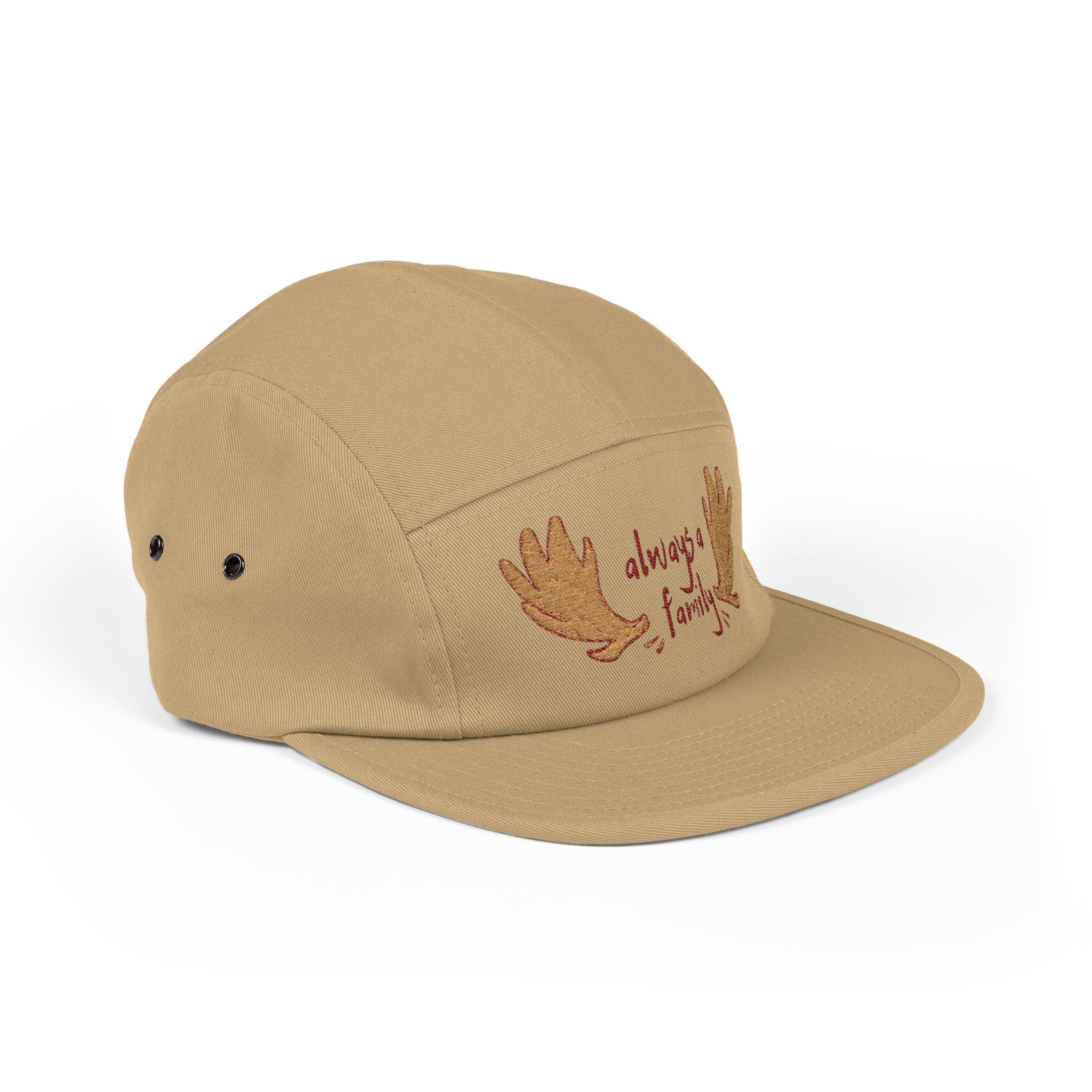 Embroidered 5-Panel Cap — "Always a Family" Antler Design