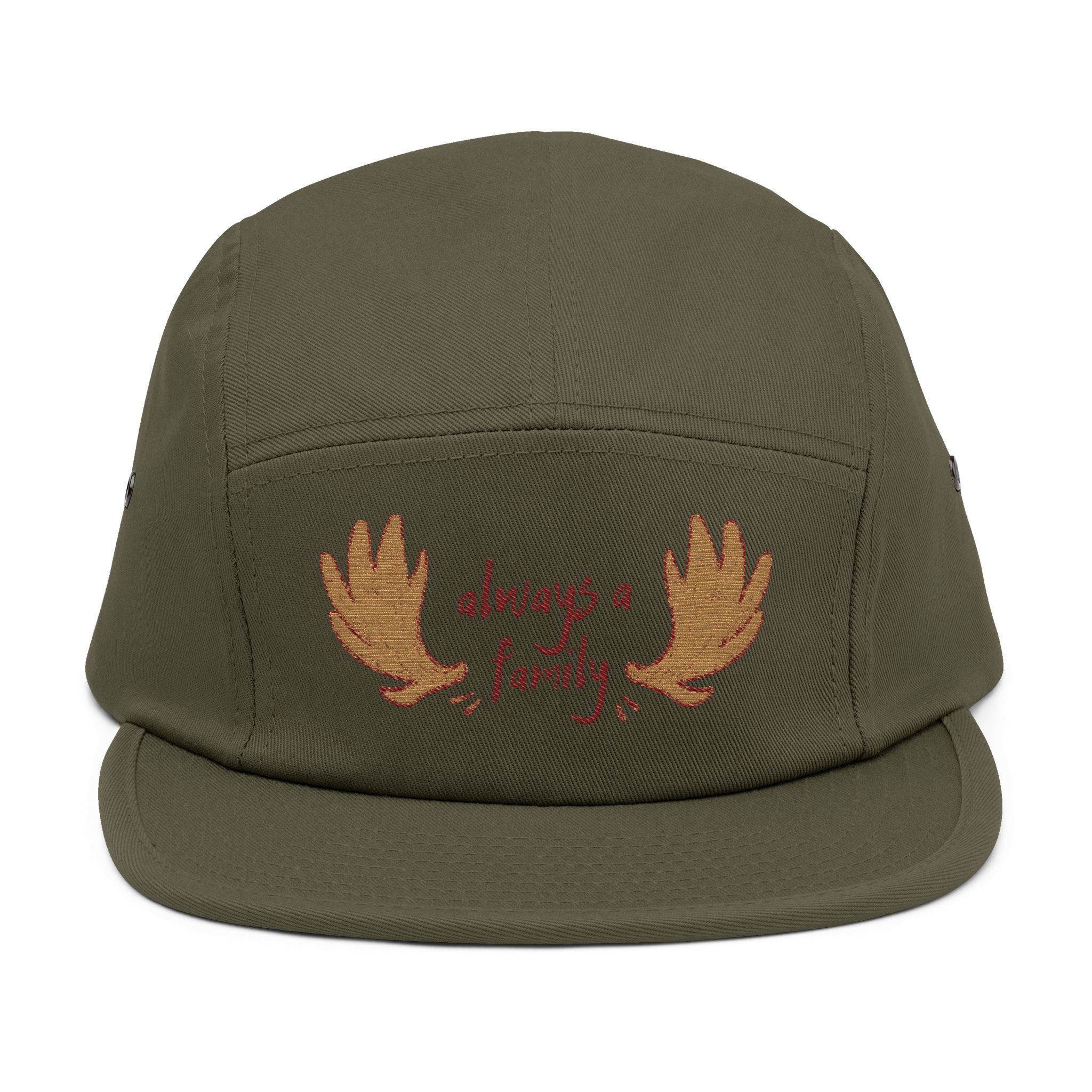 Embroidered 5-Panel Cap — "Always a Family" Antler Design