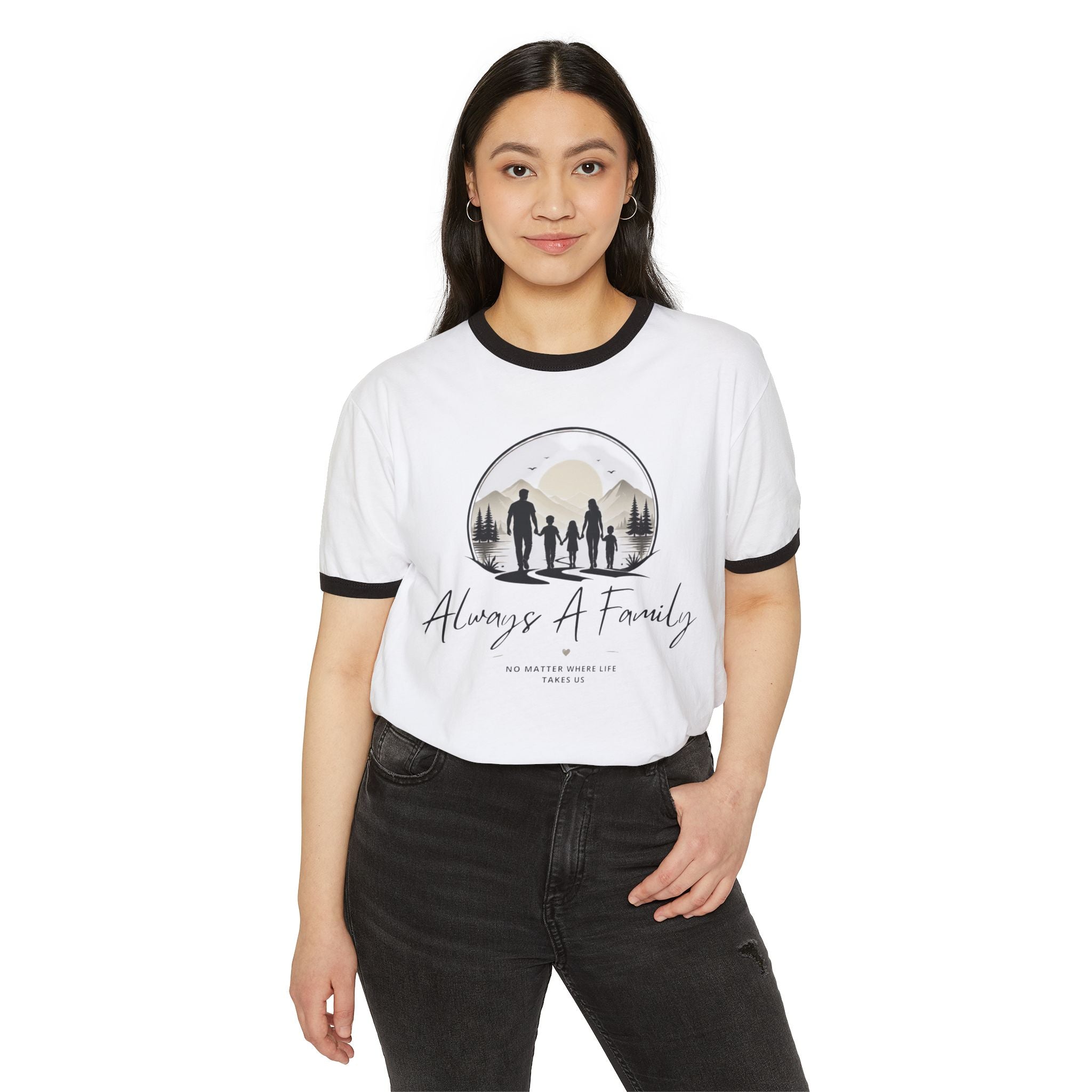 Always A Family Ringer T‑Shirt — Silhouette Family Adventure Tee