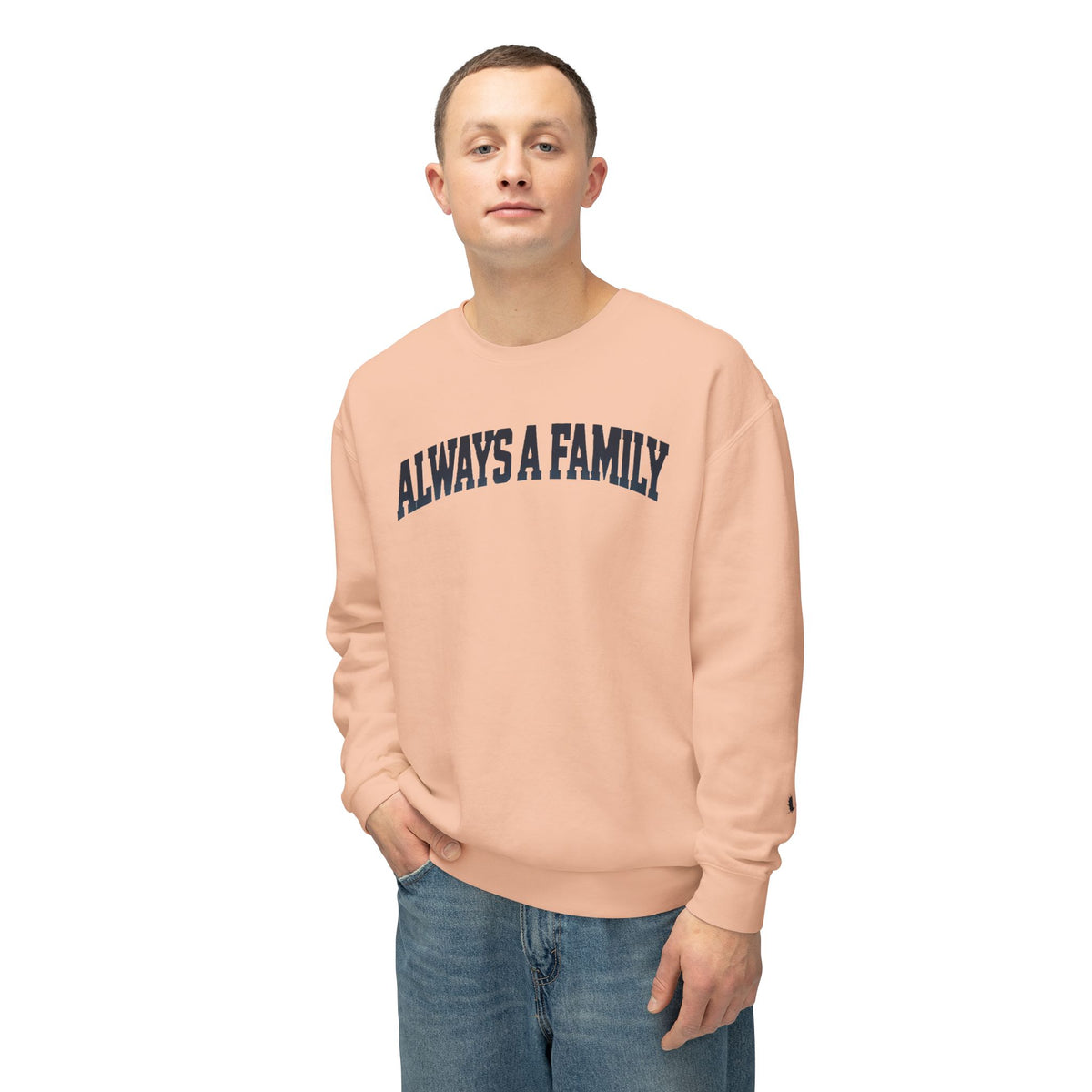 Always a Family Crewneck Sweatshirt — Lightweight White Family Graphic