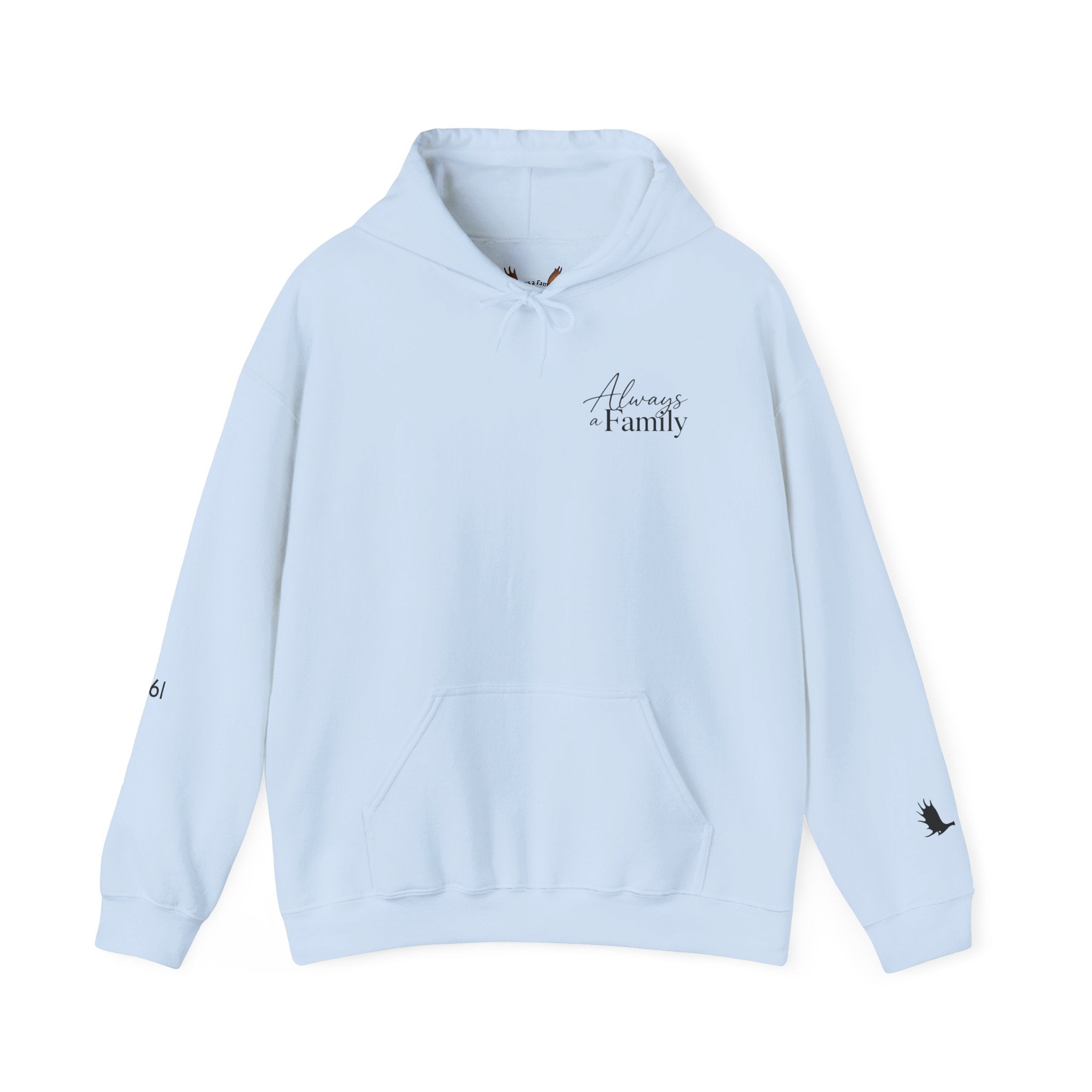 Hoodie — "Always a Family" Christmas Moose Antler Tree Holiday Hoodie