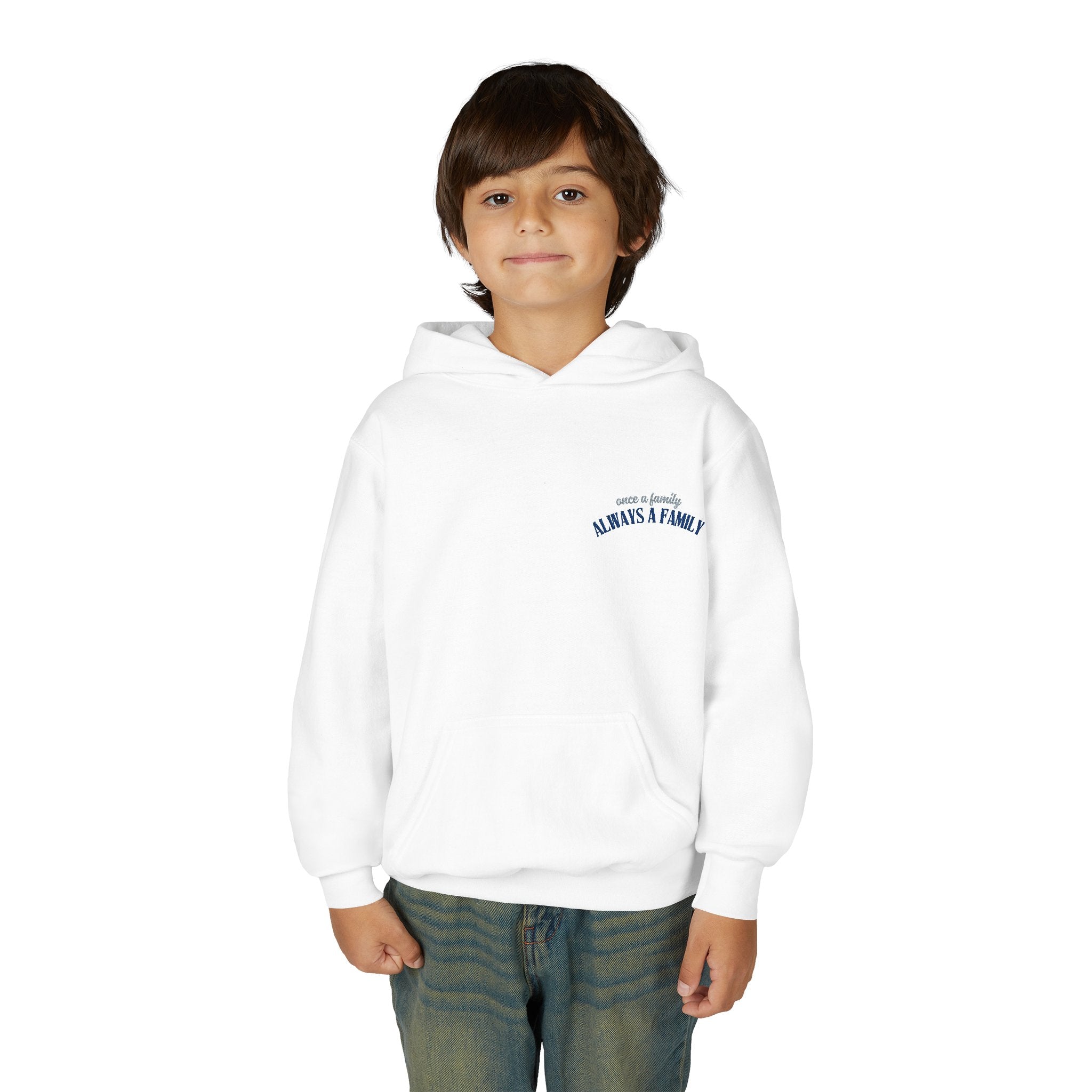 Youth Hoodie - "Always a Family" Minimal Chest Logo Kids Sweatshirt
