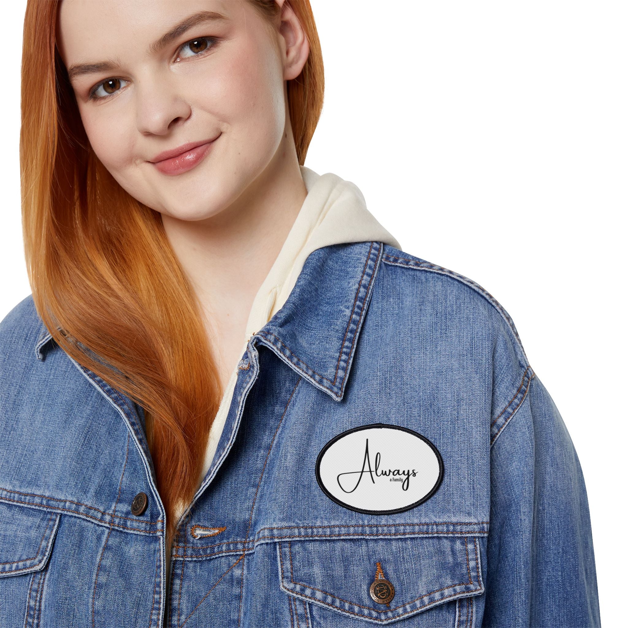 Always Script Iron-On Patch — Round Black-Trim Badge for Jackets, Bags & Hats
