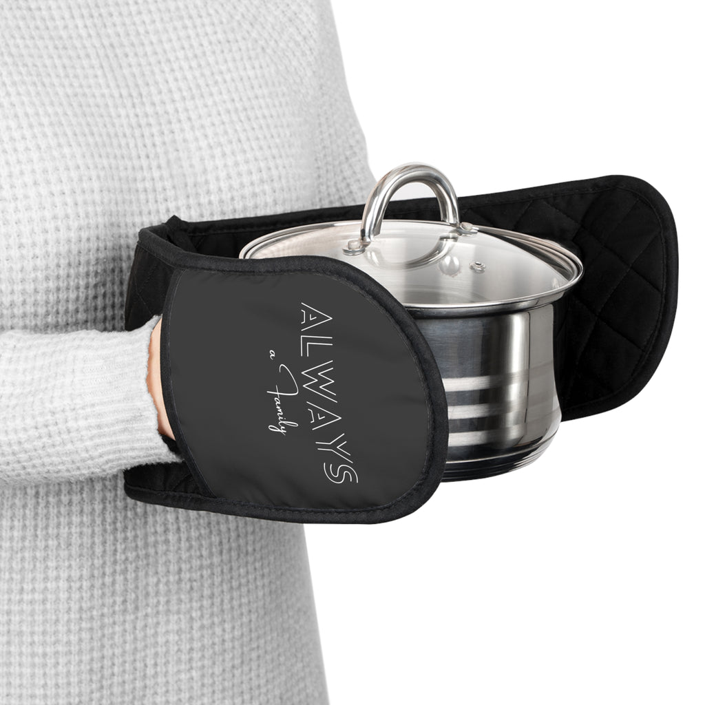Black Double Oven Mitts Sleeve — Quilted Heat-Resistant Pot Holder Band