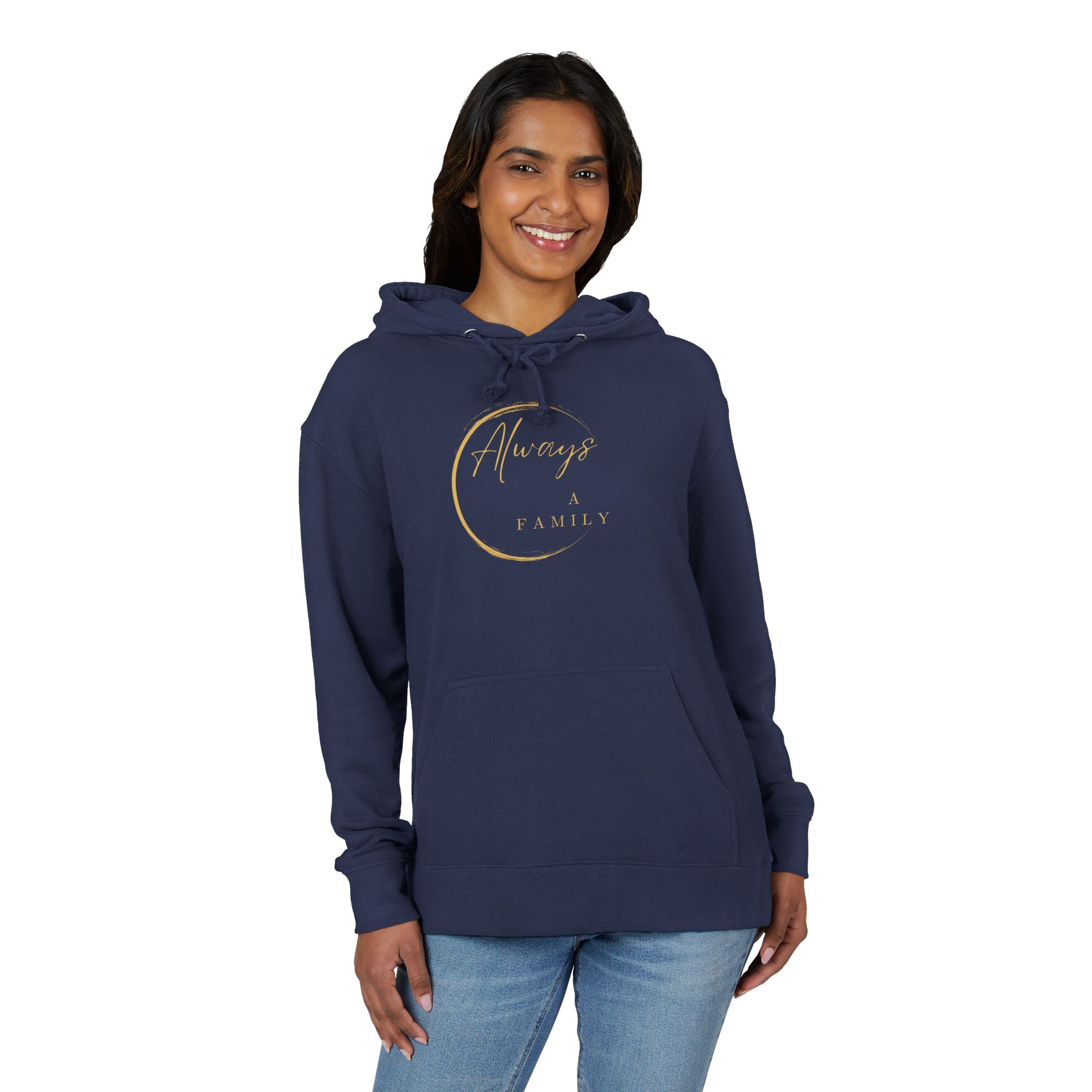 Hoodie — "Always a Family" Gold Crescent Pullover