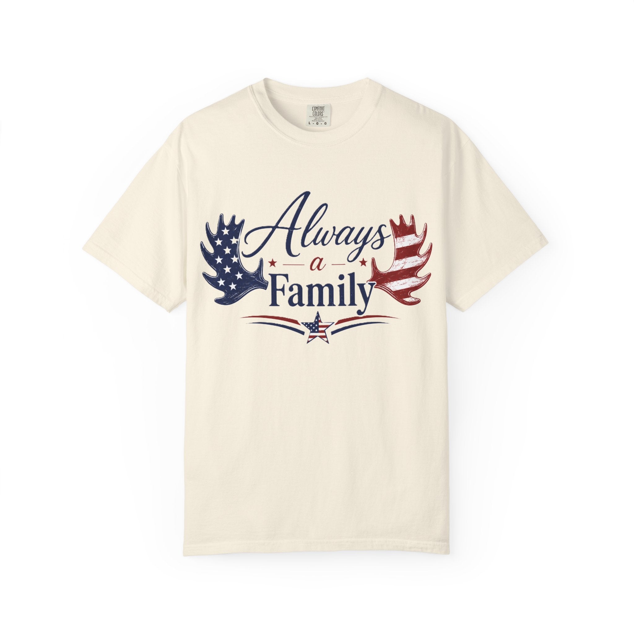 Always a Family Patriotic T-Shirt — American Flag antler Graphic Tee