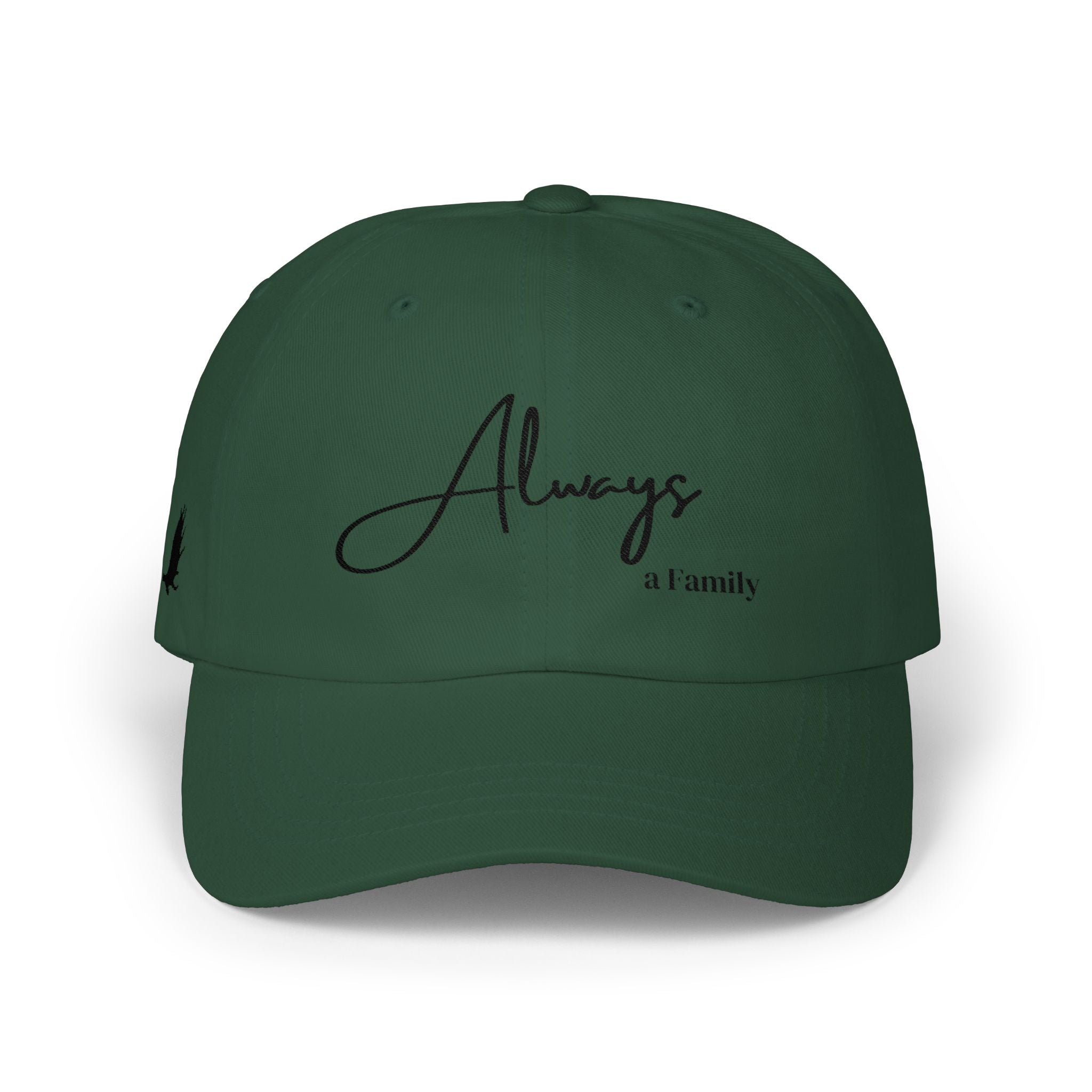 Always a Family Dad Cap – Minimal Script Embroidered Baseball Hat