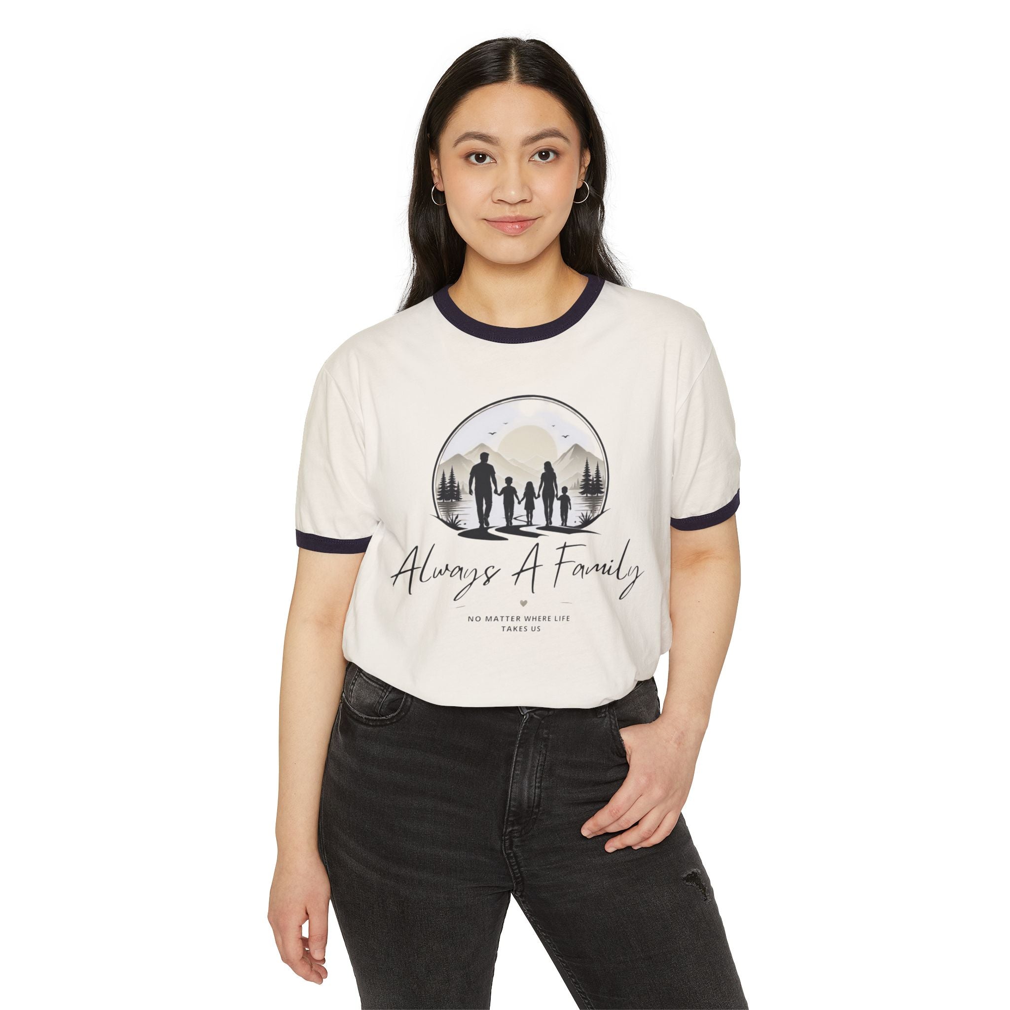 Always A Family Ringer T‑Shirt — Silhouette Family Adventure Tee
