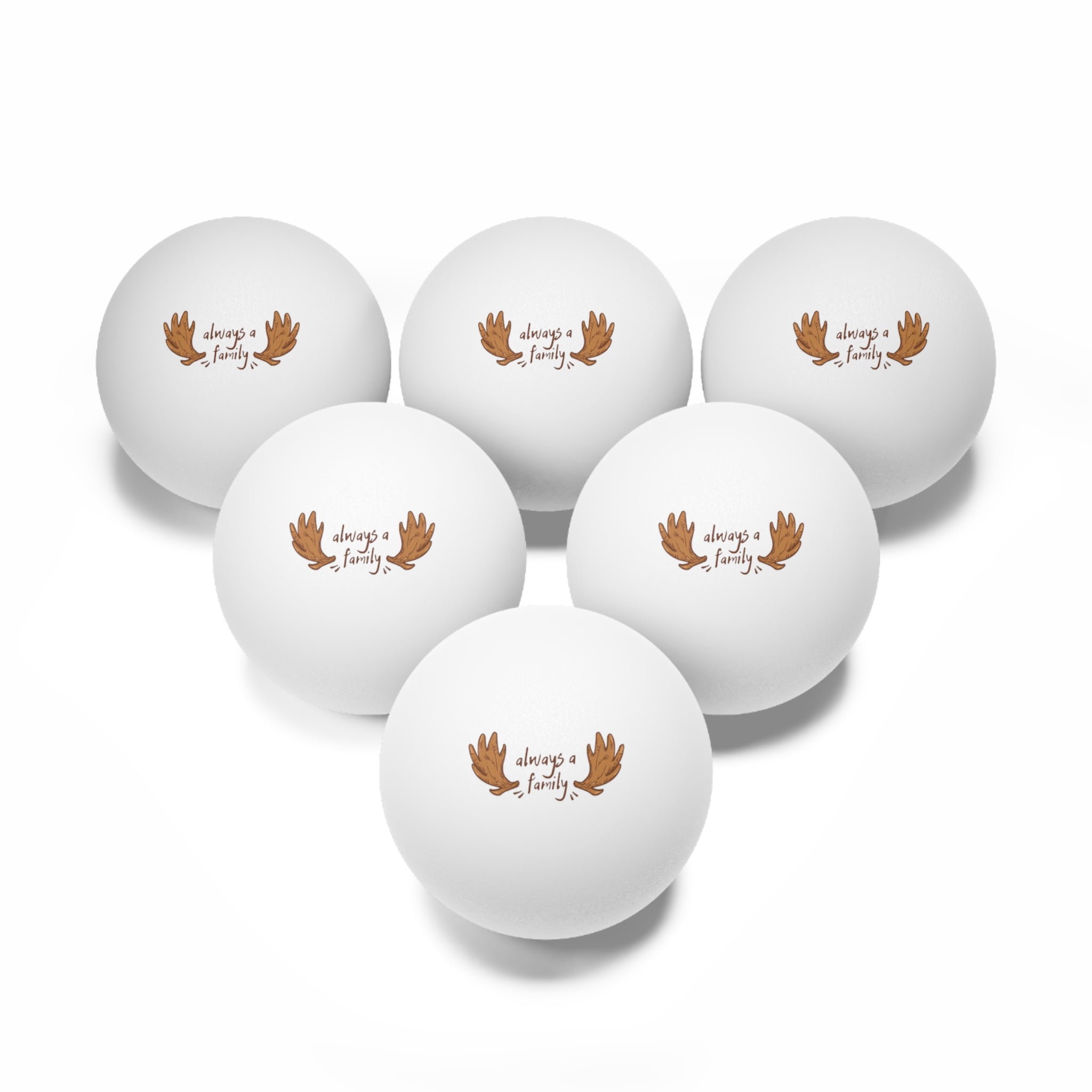 Ping Pong Balls — "Always a Family" Antler Design (6-Pack)