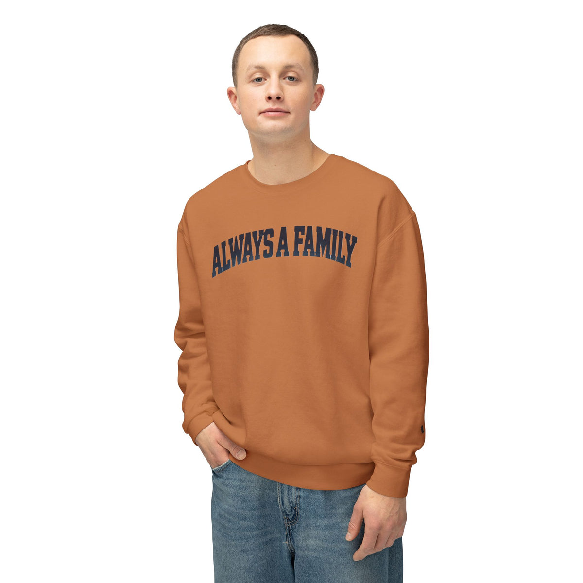 Always a Family Crewneck Sweatshirt — Lightweight White Family Graphic