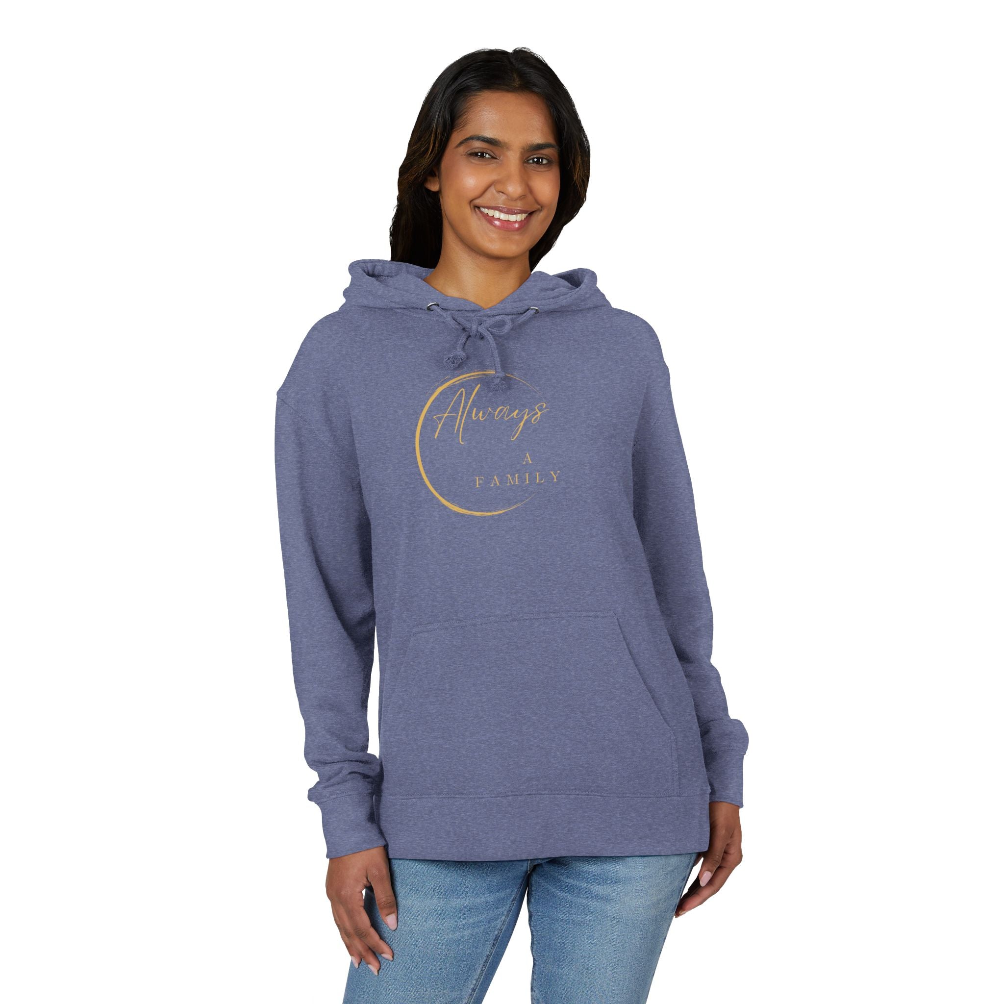 Hoodie — "Always a Family" Gold Crescent Pullover