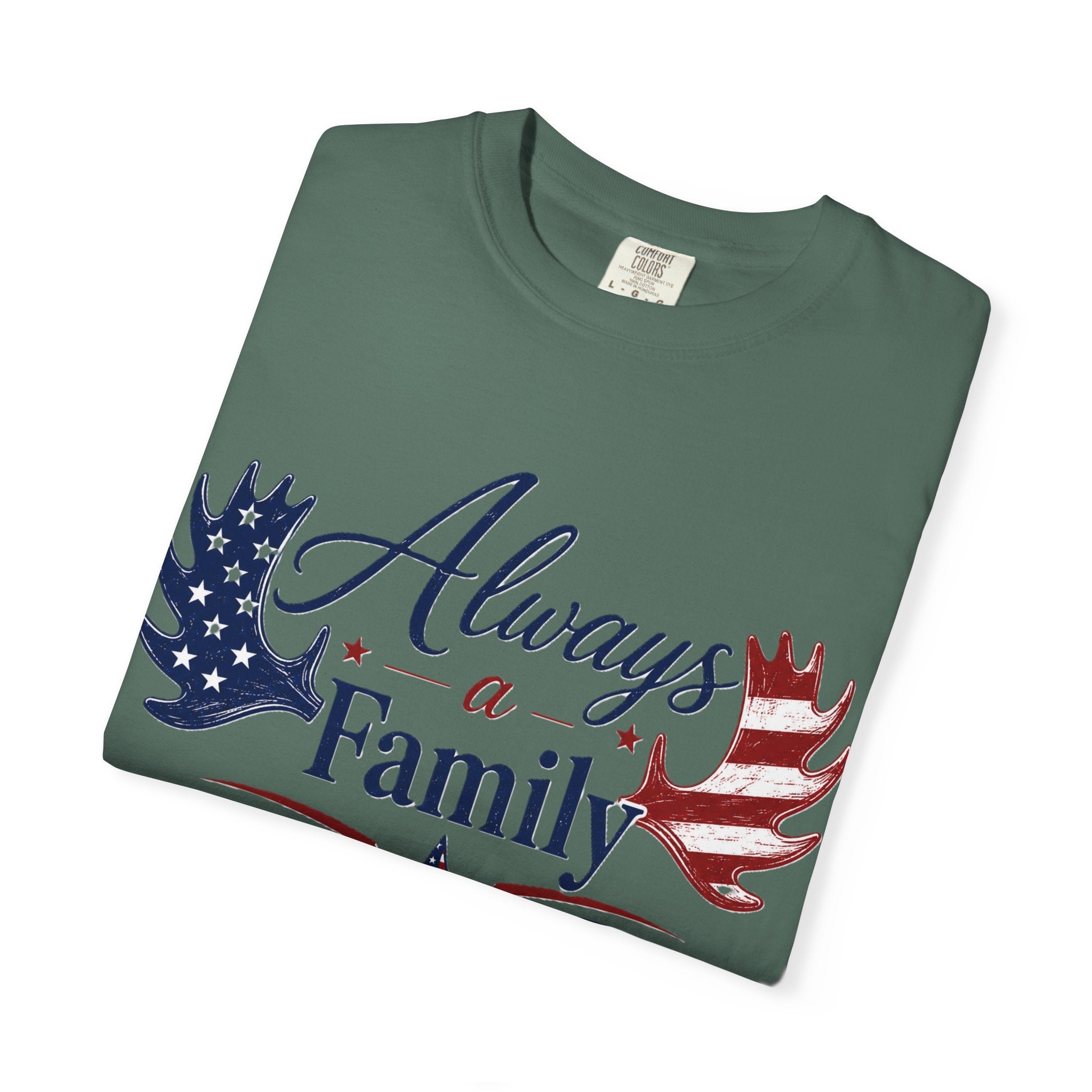 Always a Family Patriotic T-Shirt — American Flag antler Graphic Tee