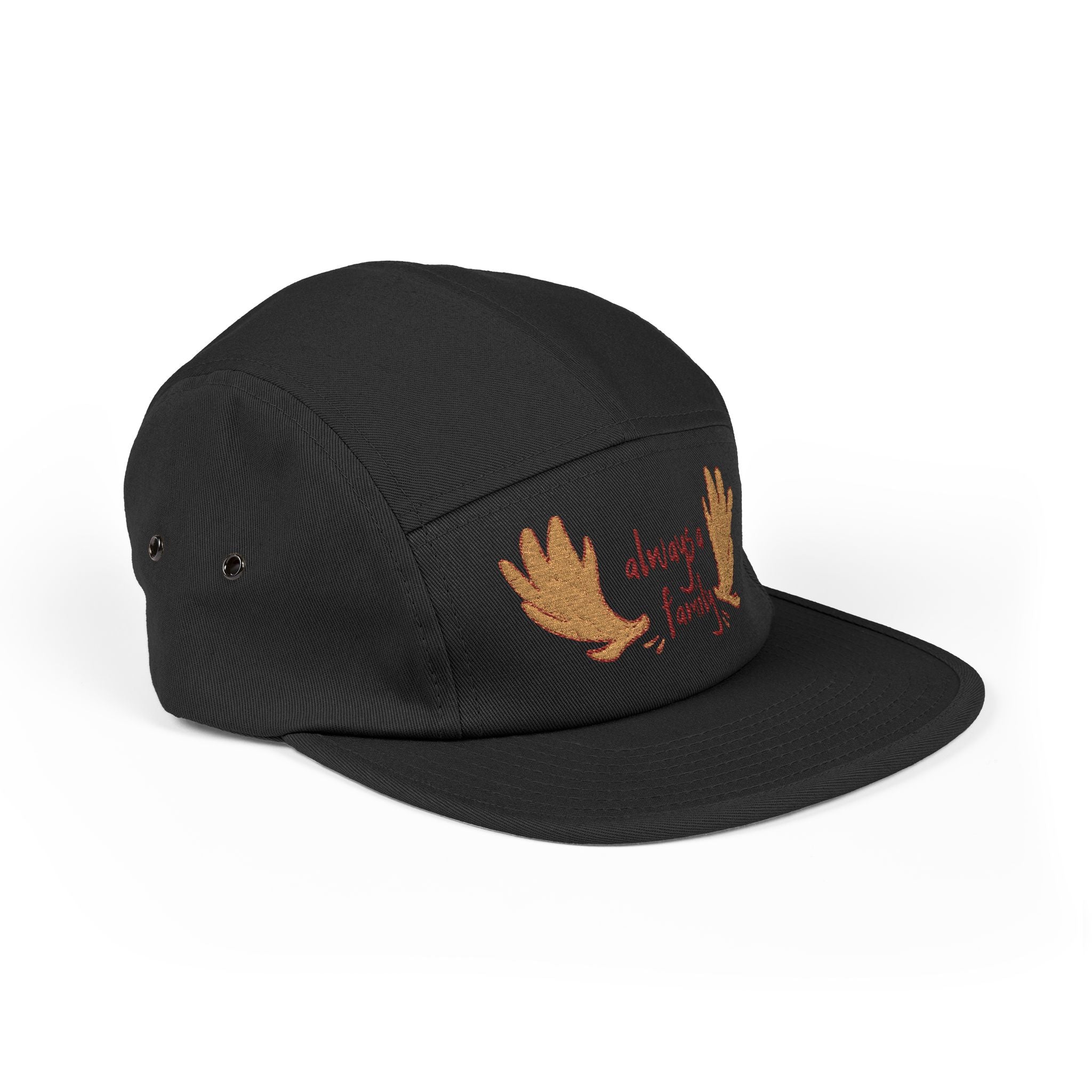 Embroidered 5-Panel Cap — "Always a Family" Antler Design