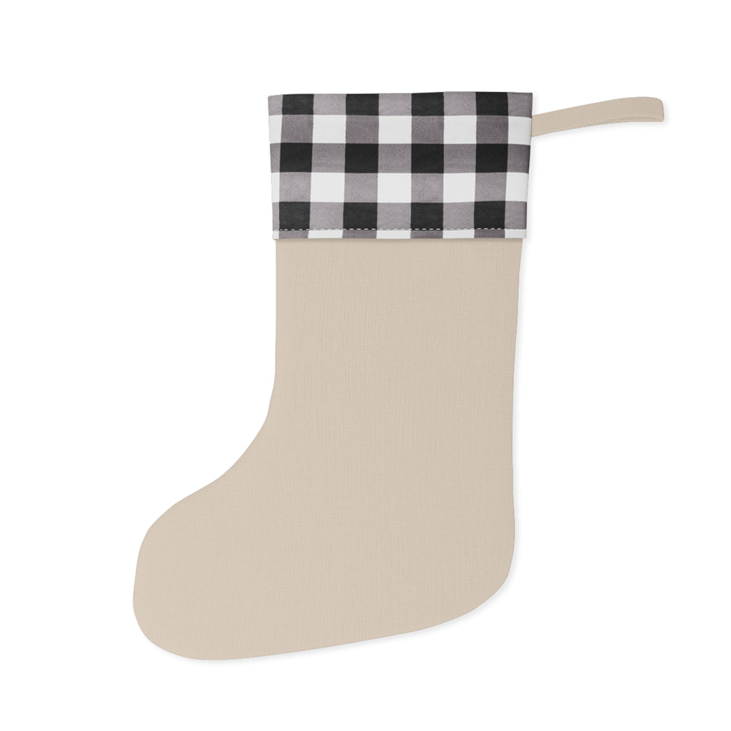 Christmas Stocking — Personalized Buffalo Plaid Santa Hat Stocking ("Always a Family")